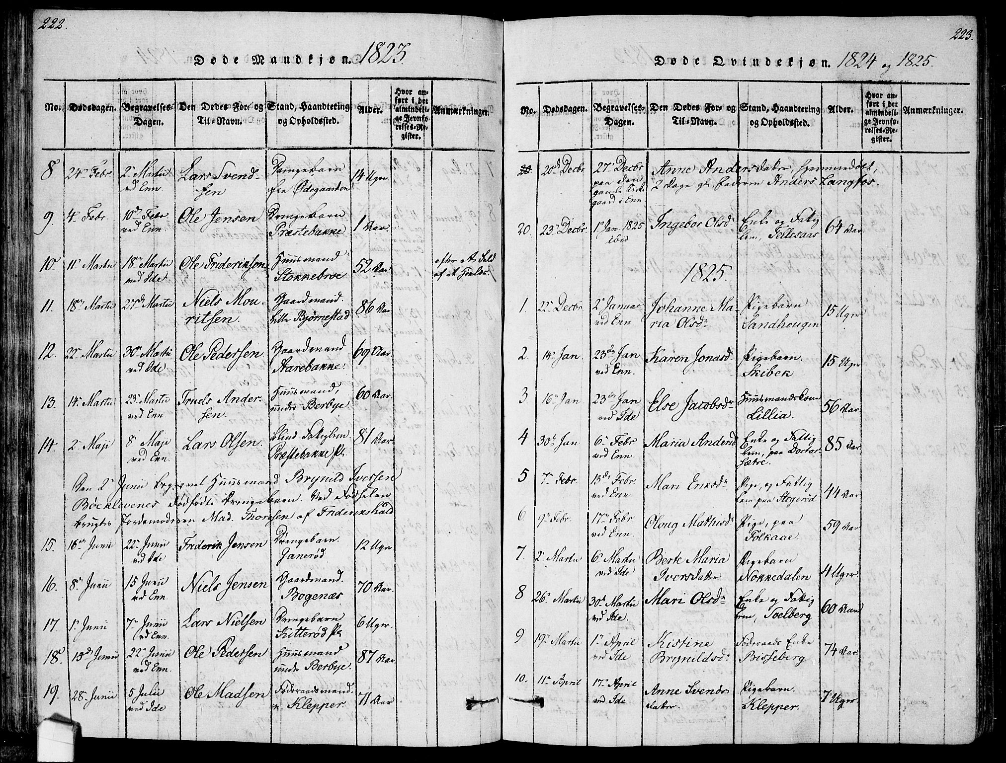 Idd prestekontor Kirkebøker, AV/SAO-A-10911/F/Fc/L0002: Parish register (official) no. III 2, 1815-1831, p. 222-223