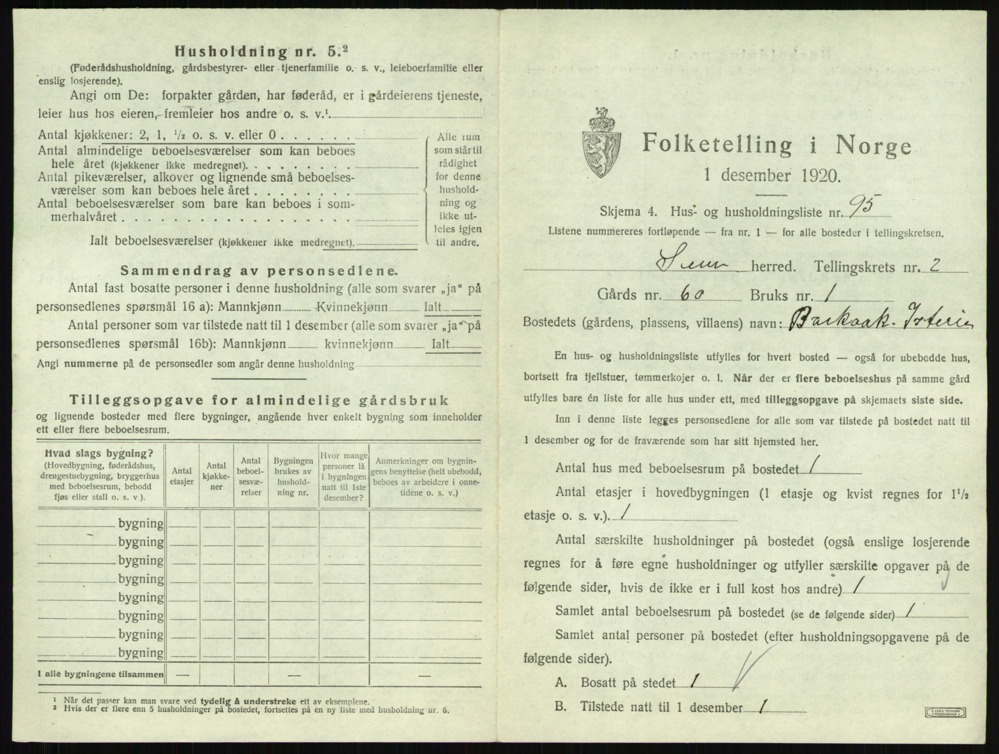 SAKO, 1920 census for Sem, 1920, p. 623