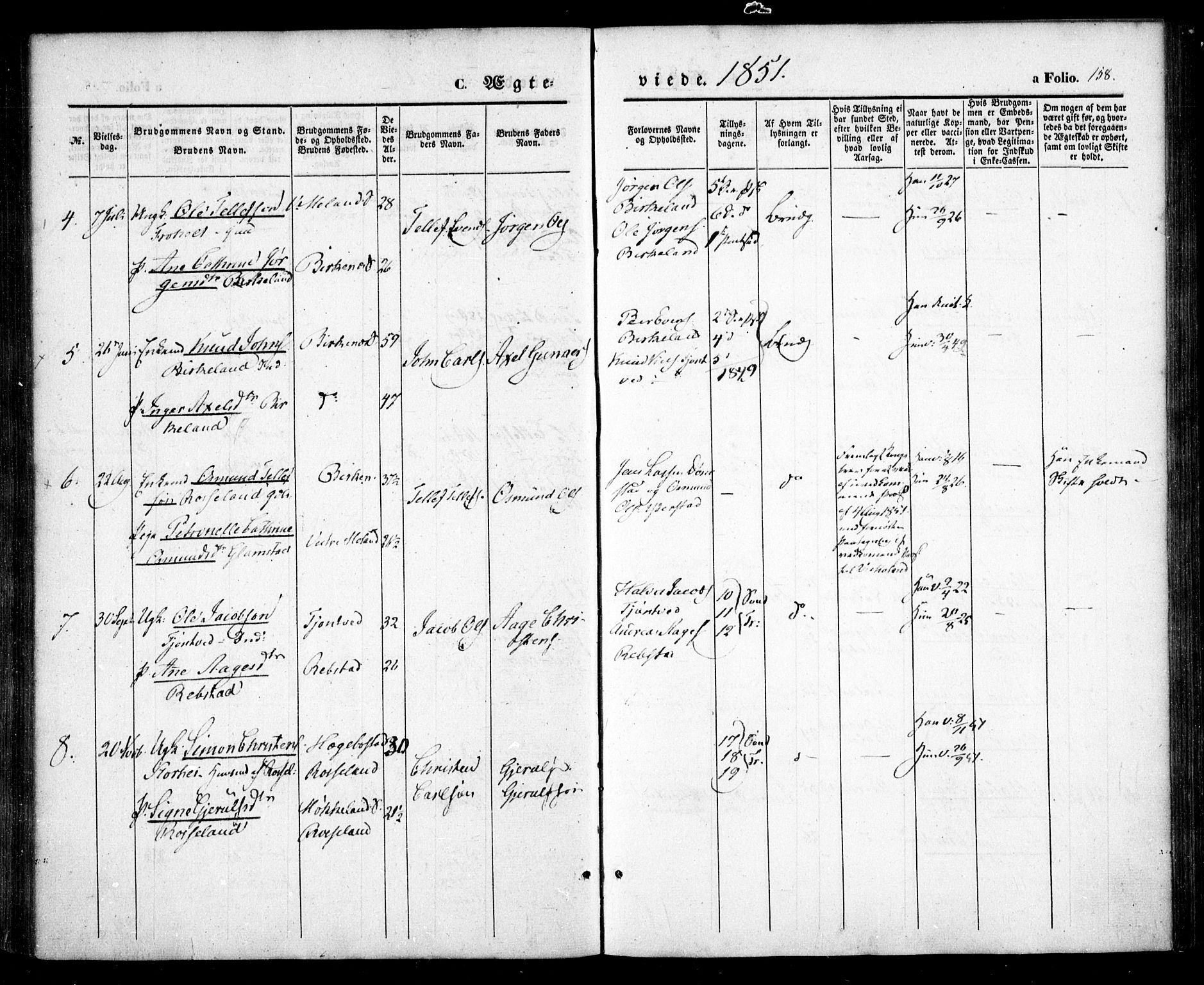Birkenes sokneprestkontor, SAK/1111-0004/F/Fa/L0003: Parish register (official) no. A 3, 1850-1866, p. 158