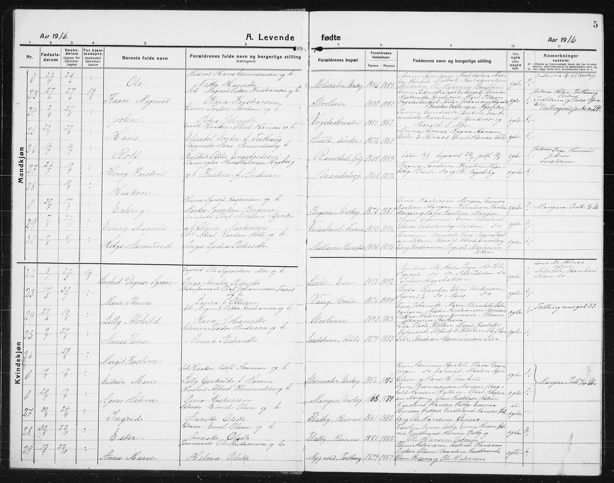 Nes prestekontor Kirkebøker, SAO/A-10410/G/Gc/L0002: Parish register (copy) no. III 2, 1915-1943, p. 5