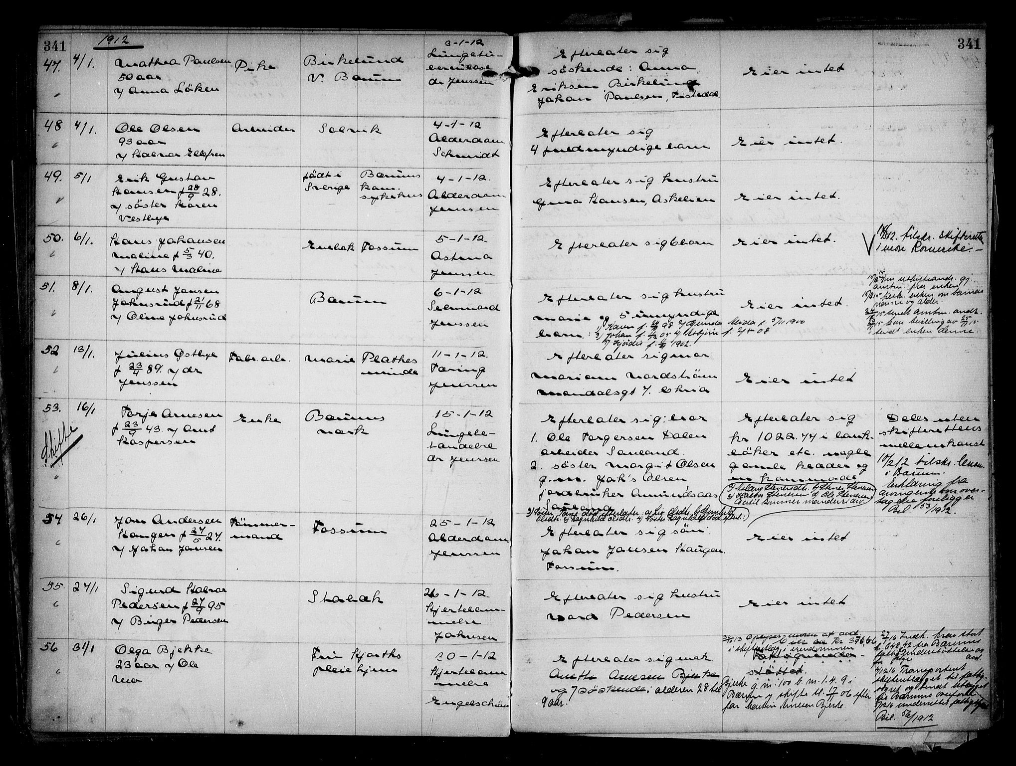 Aker kriminaldommer, skifte- og auksjonsforvalterembete, AV/SAO-A-10452/H/Hb/Hba/Hbaa/L0002: Dødsfallsprotokoll, 1907-1912, p. 341