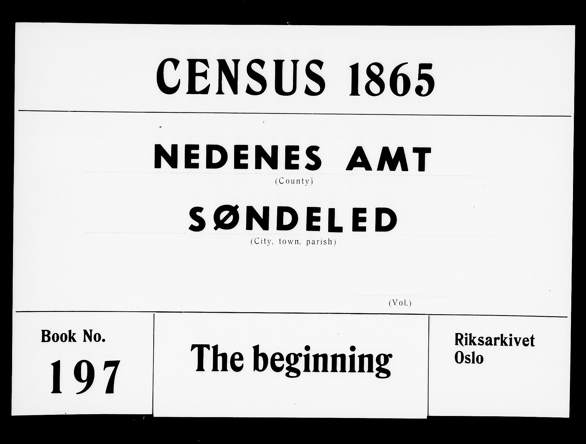 RA, 1865 census for Risør/Søndeled, 1865, p. 1