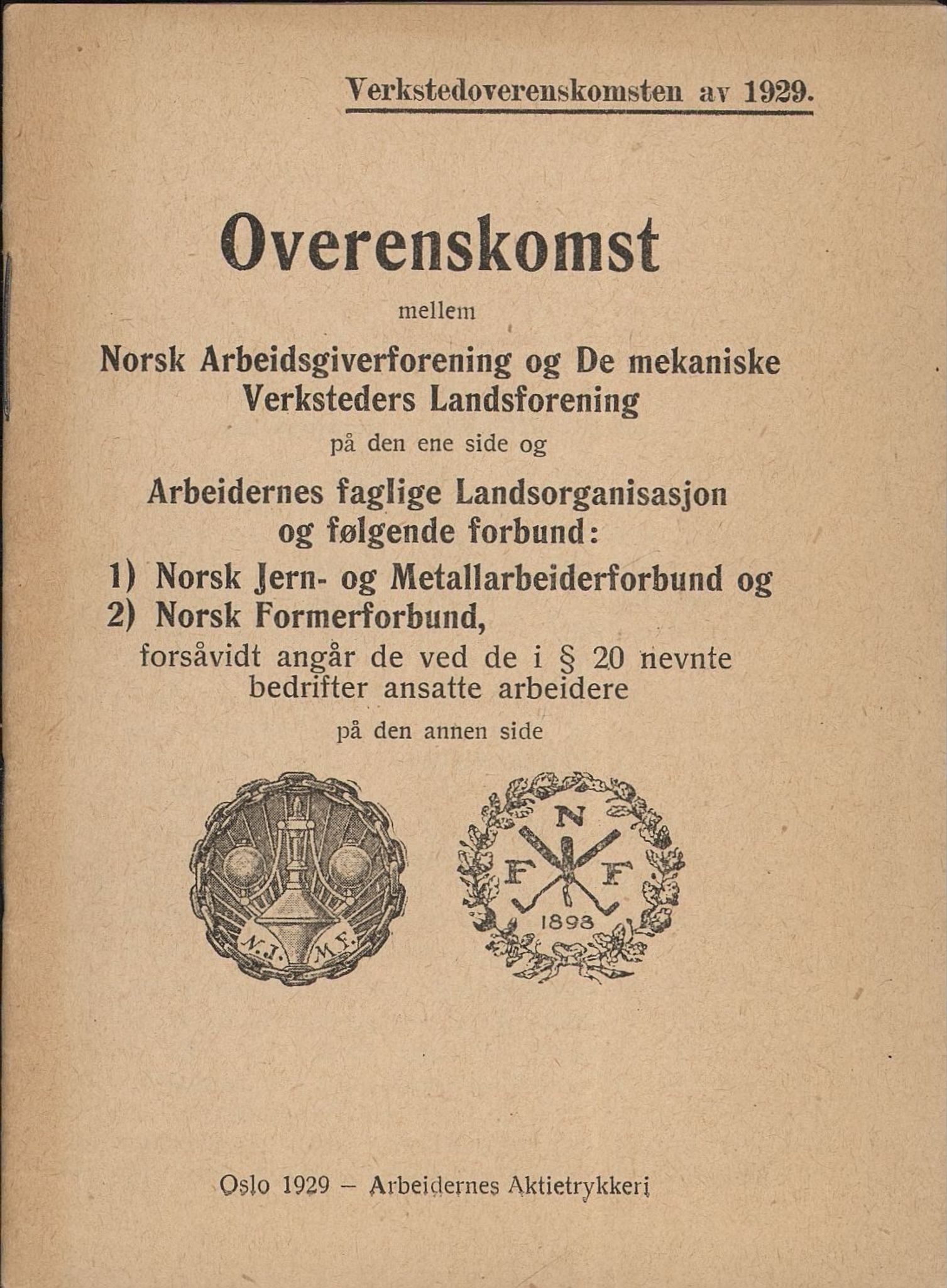 Norsk jern- og metallarbeiderforbund, AAB/ARK-1659/O/L0001/0013: Verkstedsoverenskomsten / Verkstedsoverenskomsten, 1929