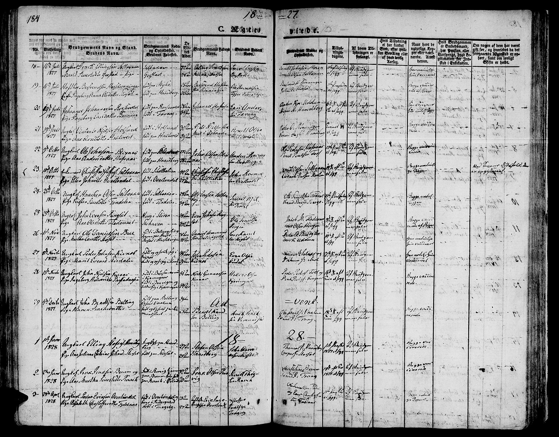 Ministerialprotokoller, klokkerbøker og fødselsregistre - Sør-Trøndelag, SAT/A-1456/646/L0609: Parish register (official) no. 646A07, 1826-1838, p. 184