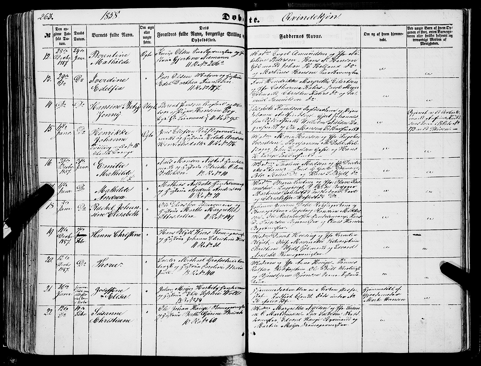 Domkirken sokneprestembete, SAB/A-74801/H/Haa/L0020: Parish register (official) no. B 3, 1851-1859, p. 263