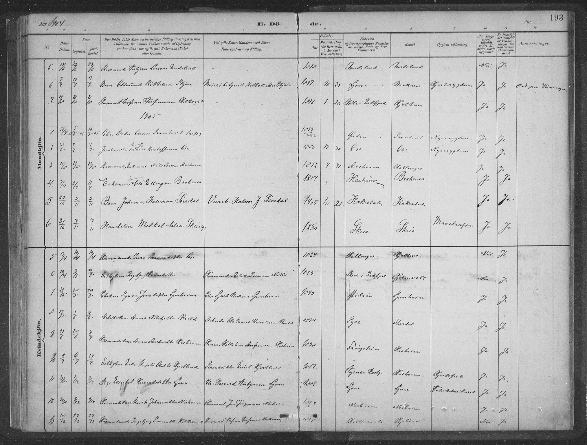 Ulvik sokneprestembete, AV/SAB-A-78801/H/Hab: Parish register (copy) no. A 3, 1883-1908, p. 193