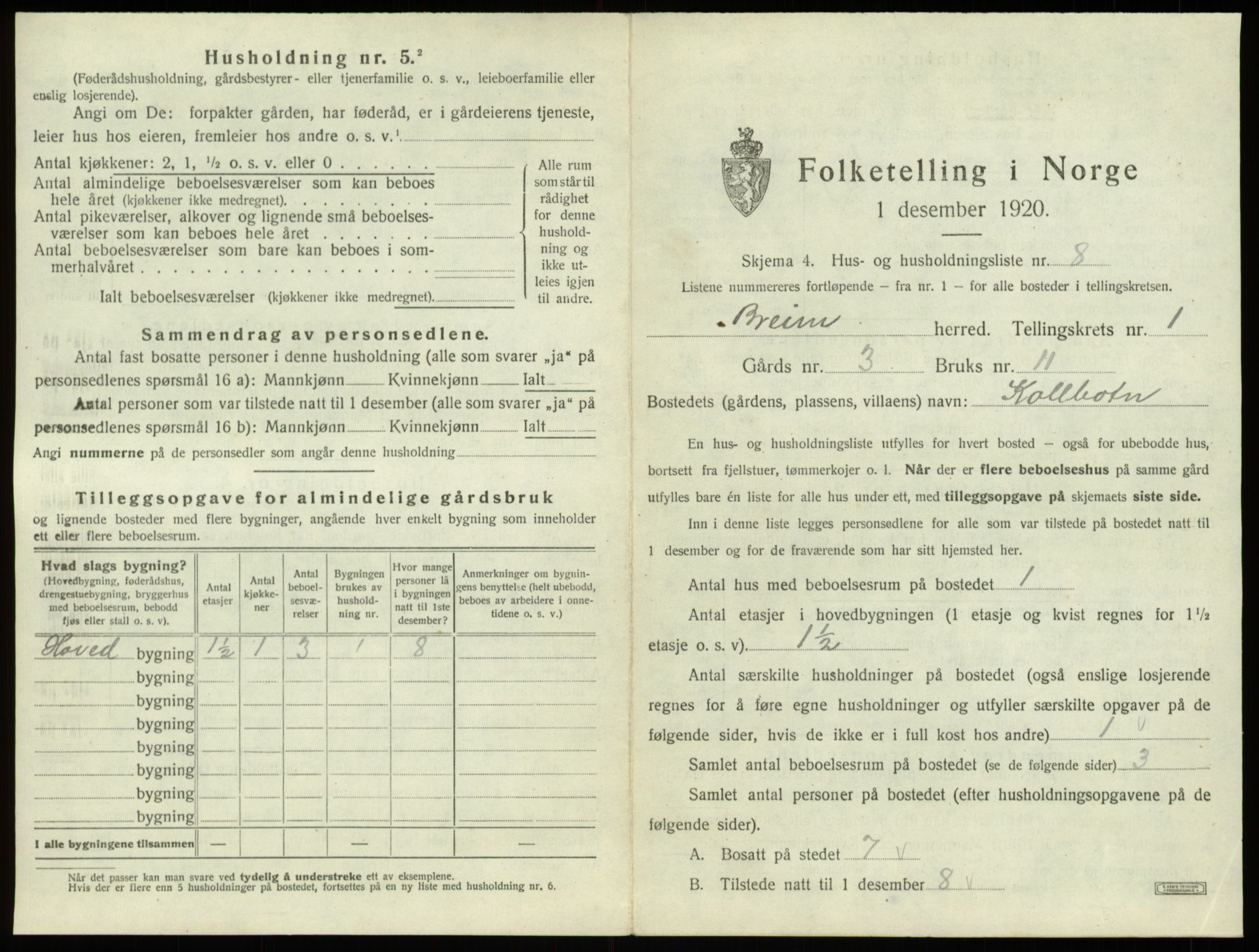 SAB, 1920 census for Breim, 1920, p. 53