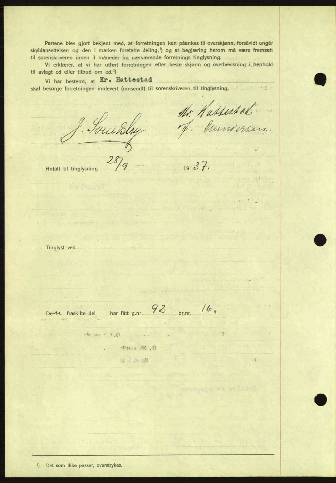 Idd og Marker sorenskriveri, AV/SAO-A-10283/G/Gb/Gbb/L0002: Mortgage book no. A2, 1937-1938, Diary no: : 1004/1937