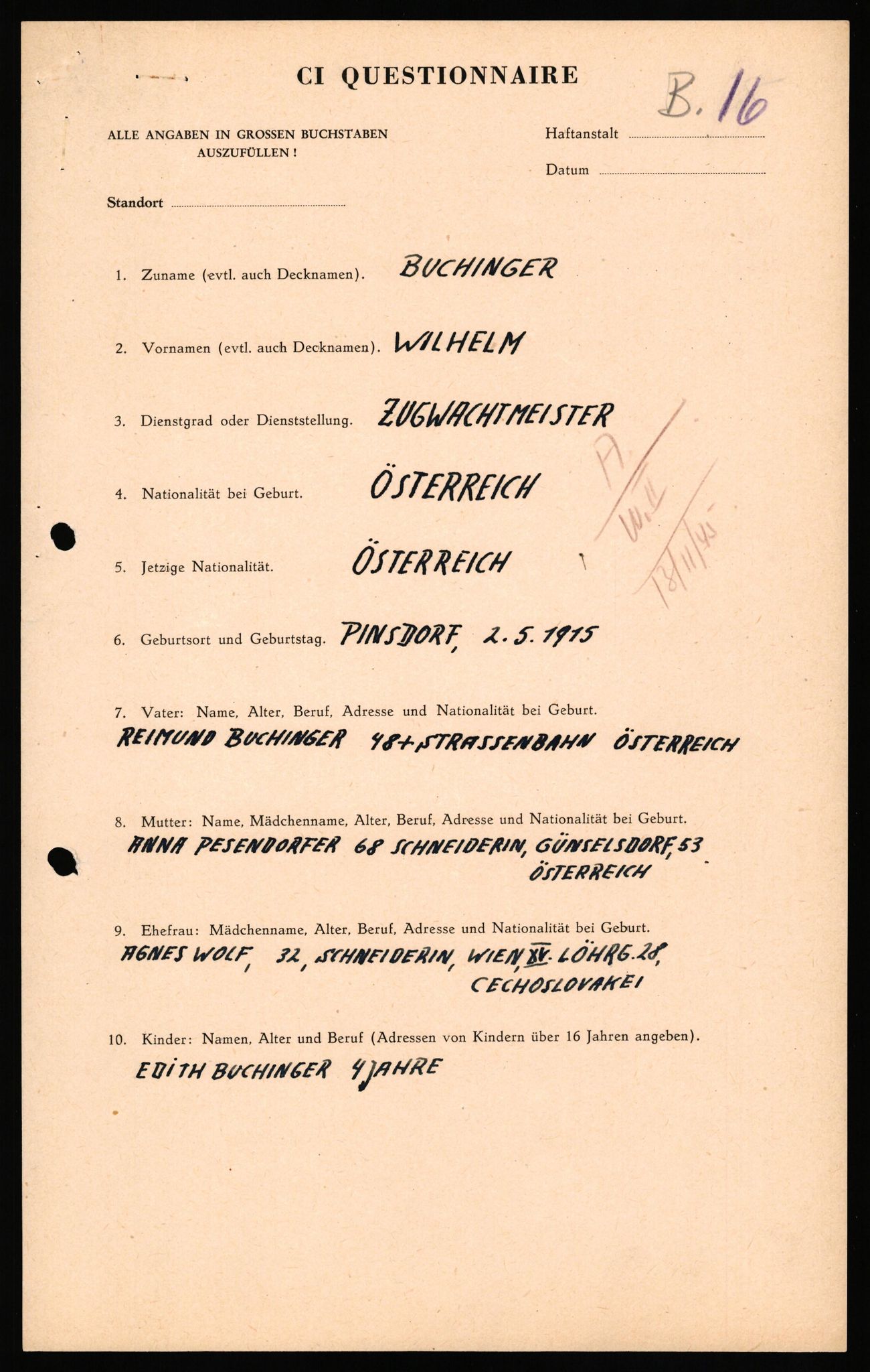 Forsvaret, Forsvarets overkommando II, AV/RA-RAFA-3915/D/Db/L0038: CI Questionaires. Tyske okkupasjonsstyrker i Norge. Østerrikere., 1945-1946, p. 124