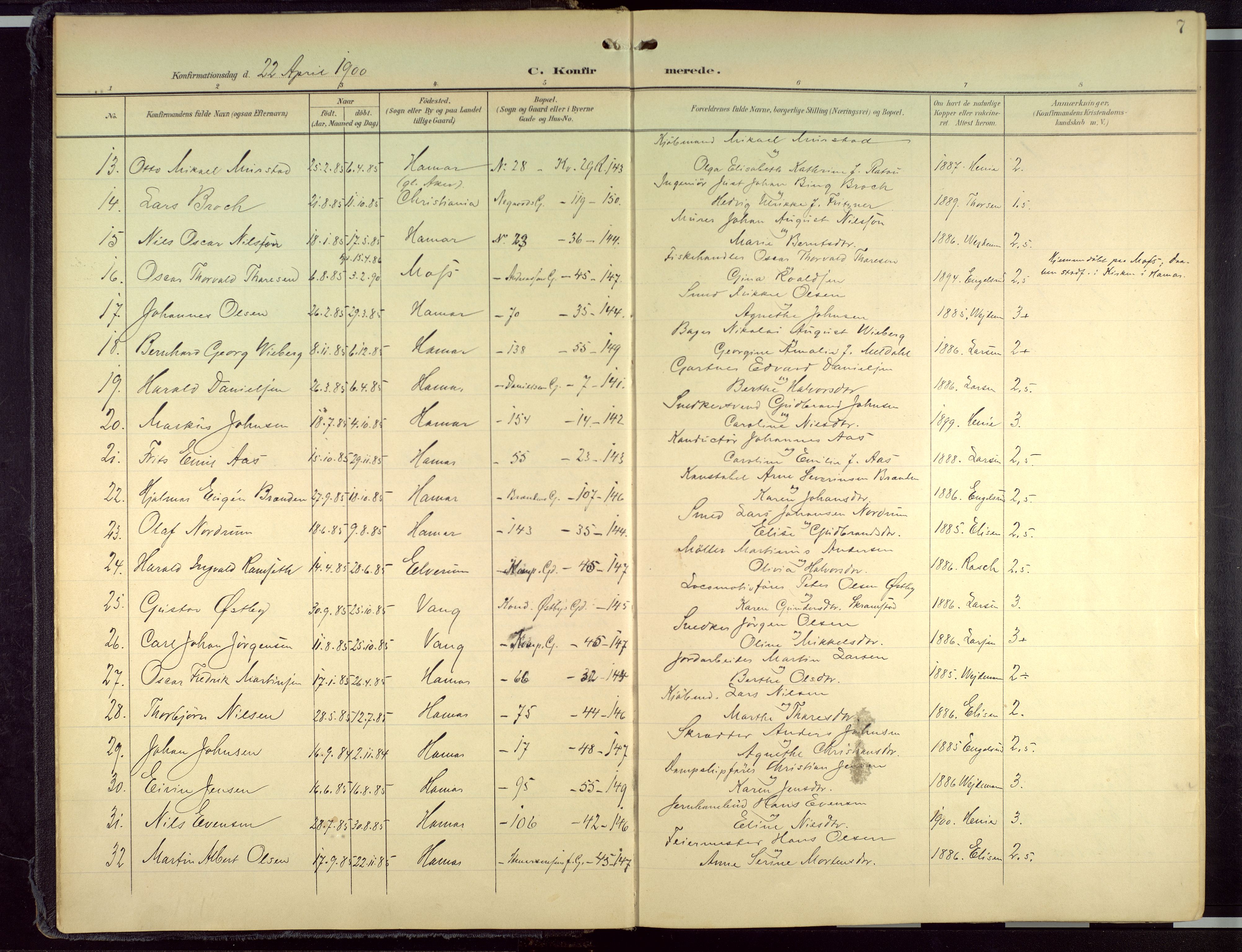 Hamar prestekontor, AV/SAH-DOMPH-002/H/Ha/Haa/L0004: Parish register (official) no. 4, 1899-1973, p. 7