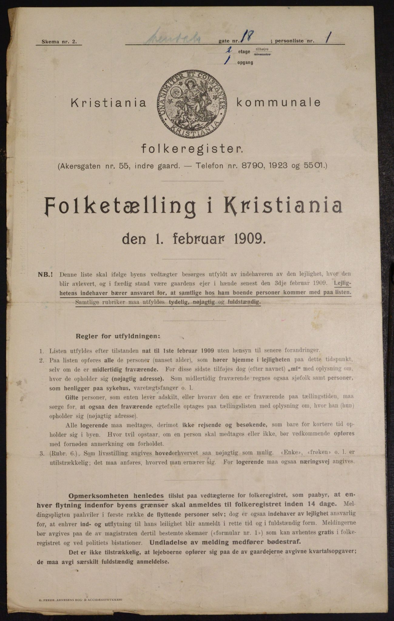 OBA, Municipal Census 1909 for Kristiania, 1909, p. 2036