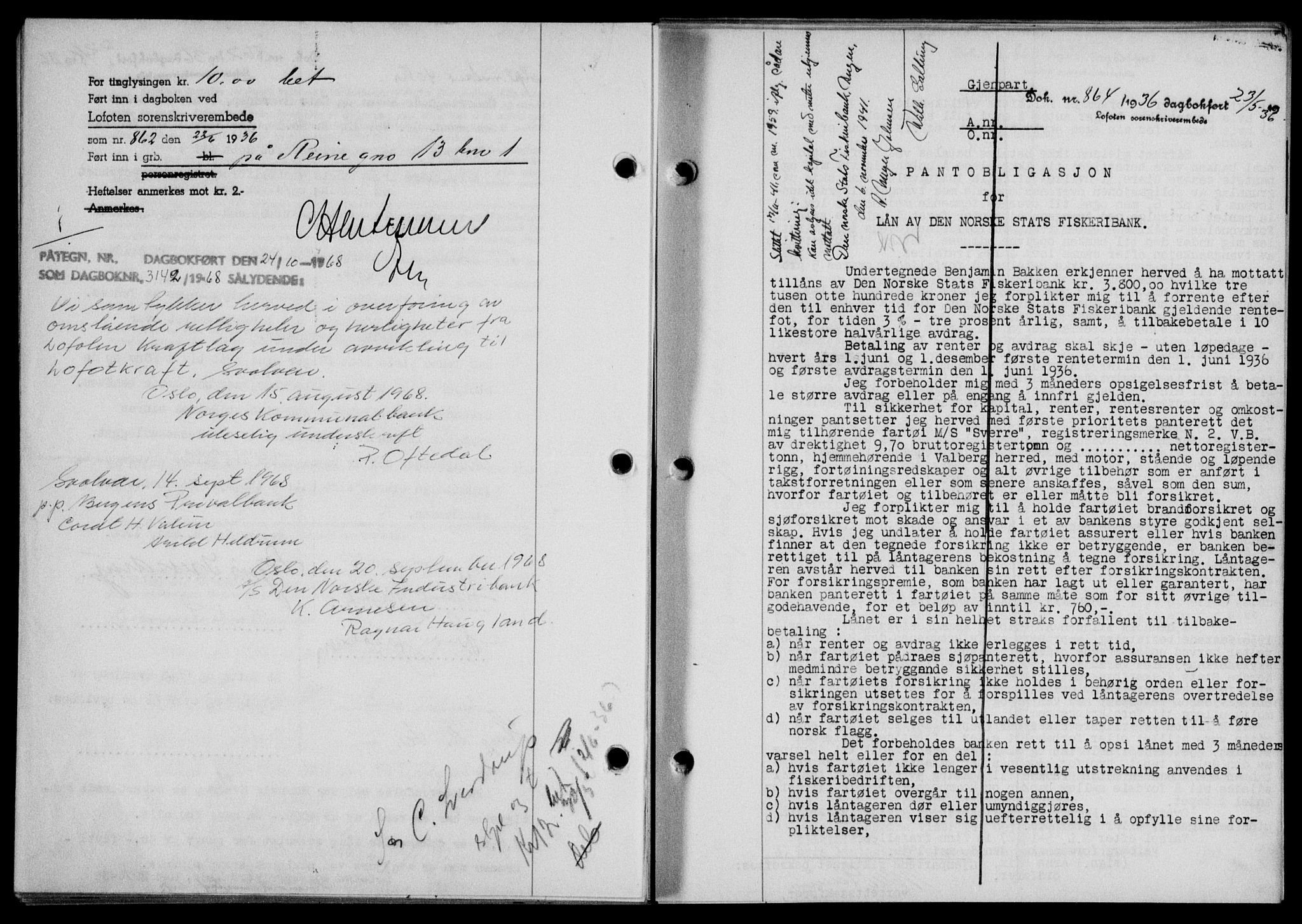 Lofoten sorenskriveri, SAT/A-0017/1/2/2C/L0033b: Mortgage book no. 33b, 1936-1936, Diary no: : 864/1936