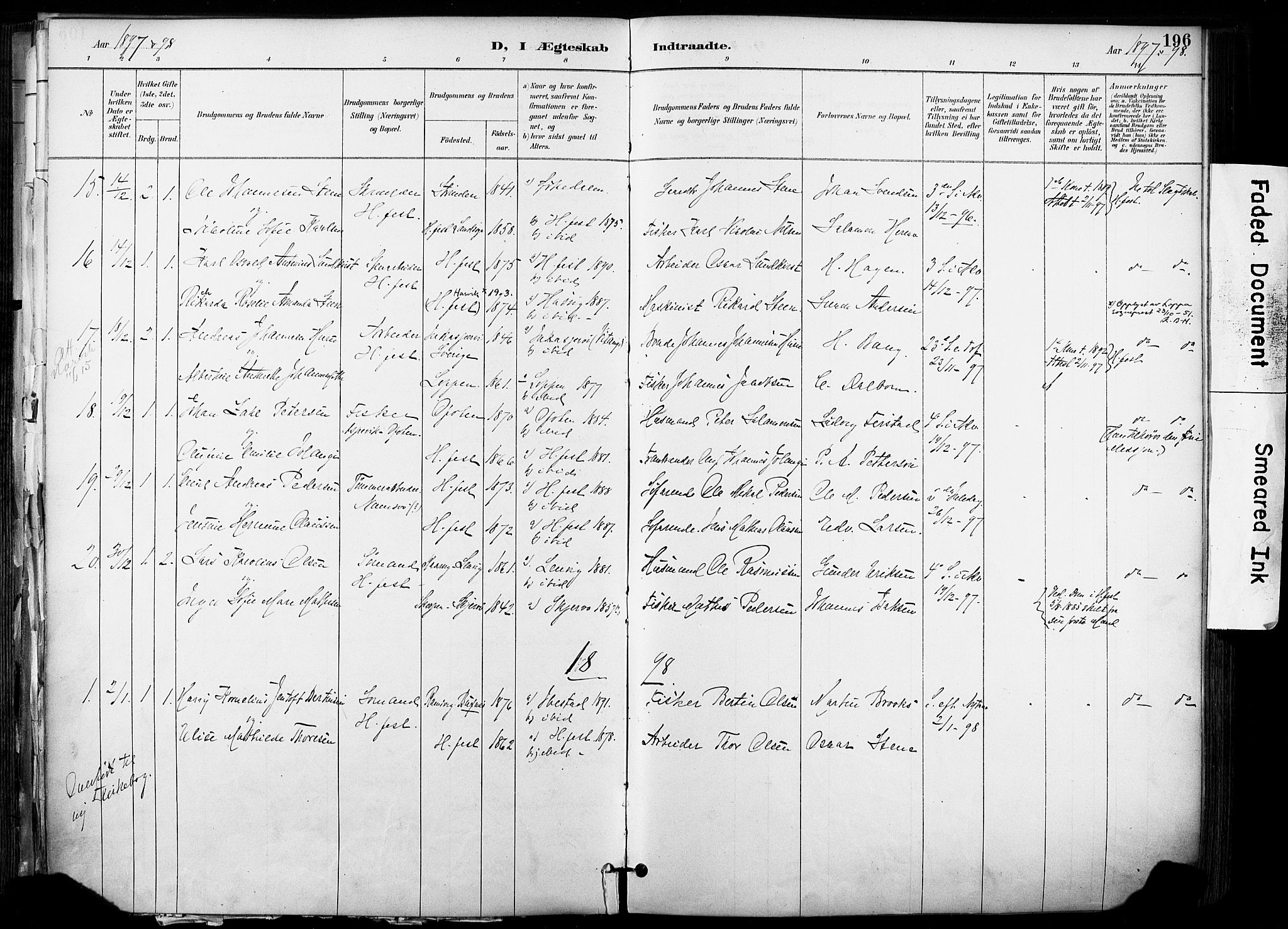 Hammerfest sokneprestkontor, AV/SATØ-S-1347/H/Ha/L0009.kirke: Parish register (official) no. 9, 1889-1897, p. 196