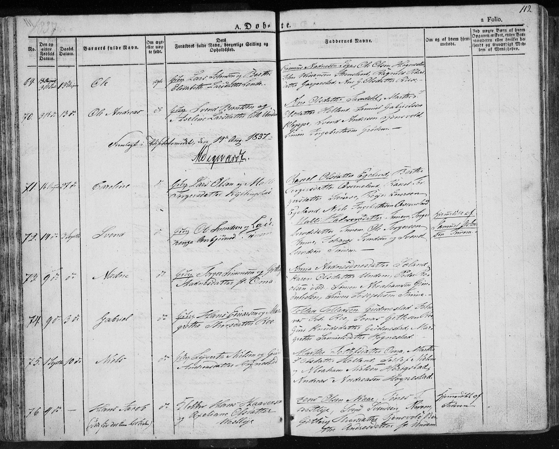 Lye sokneprestkontor, AV/SAST-A-101794/001/30BA/L0004: Parish register (official) no. A 4, 1826-1841, p. 112