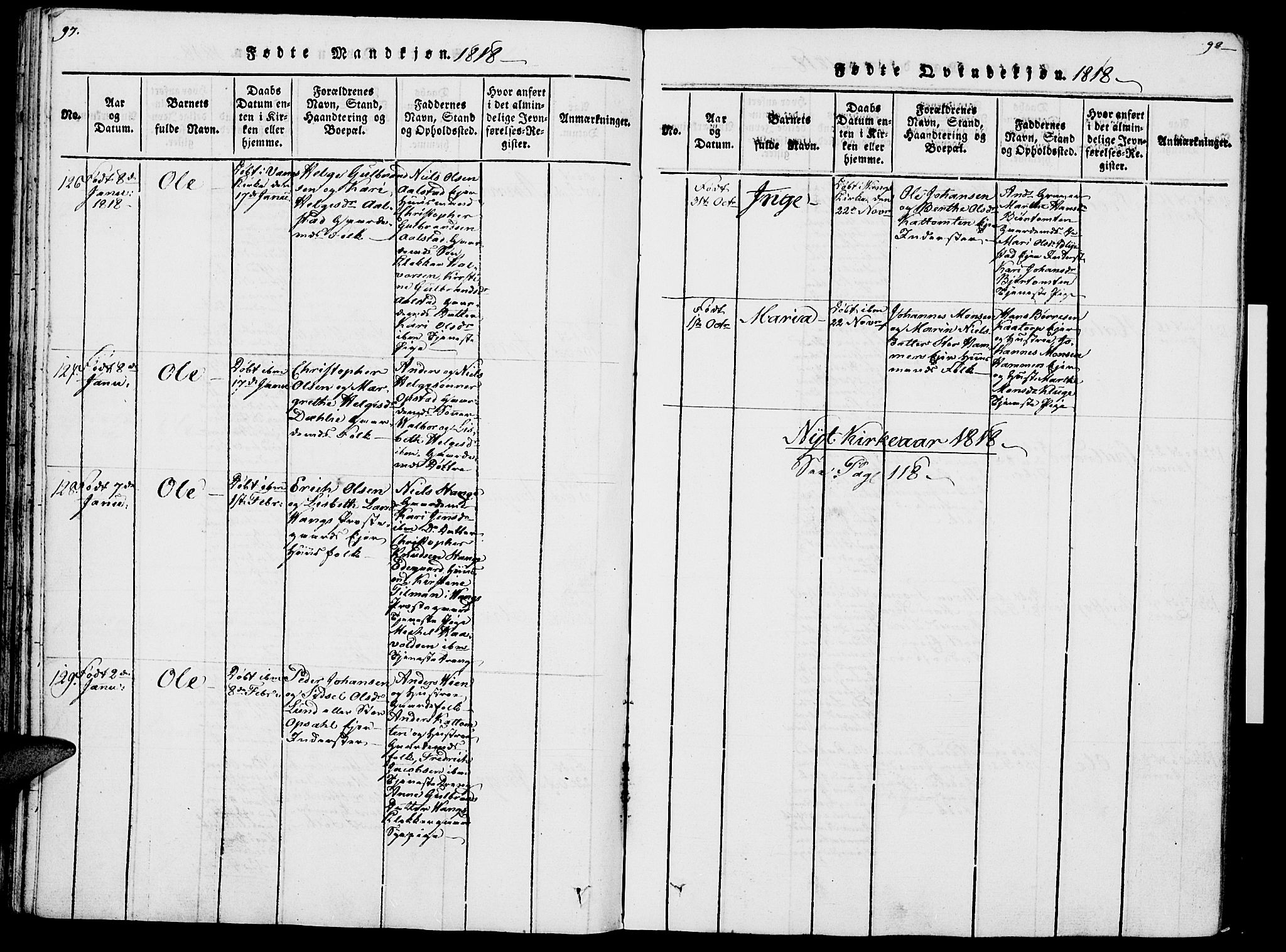 Vang prestekontor, Hedmark, SAH/PREST-008/H/Ha/Haa/L0007: Parish register (official) no. 7, 1813-1826, p. 97-98