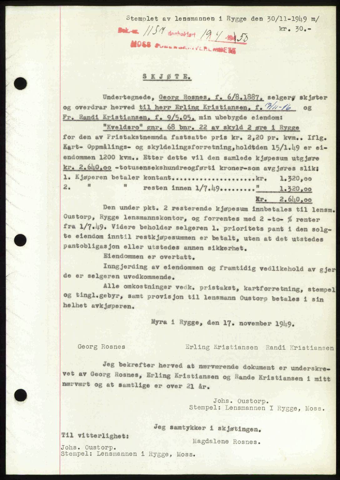 Moss sorenskriveri, SAO/A-10168: Mortgage book no. A25, 1950-1950, Diary no: : 1157/1950