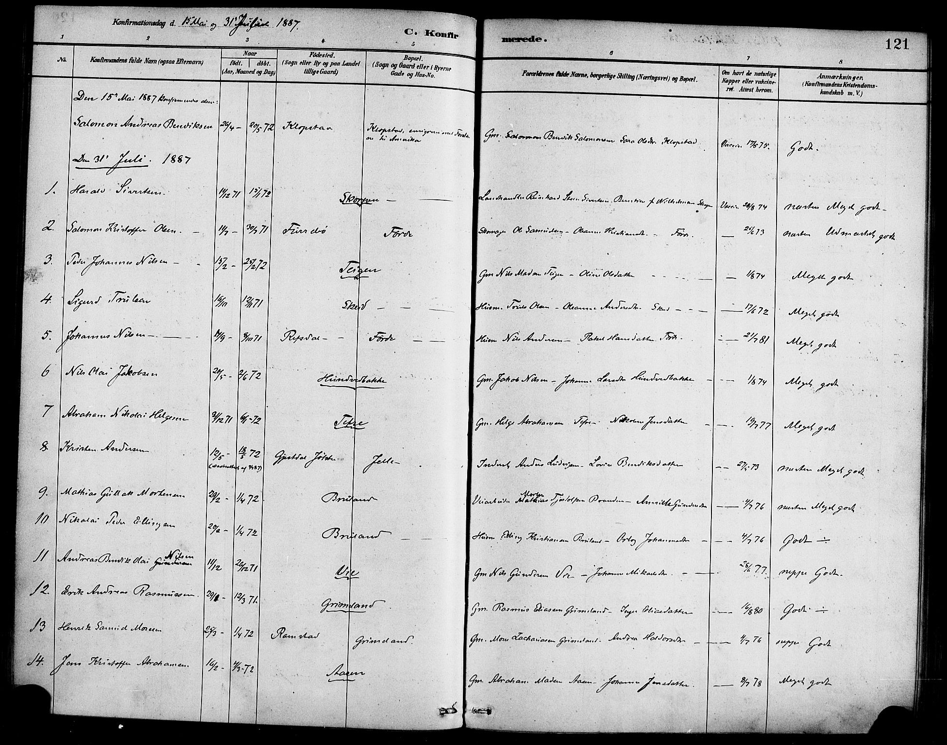 Førde sokneprestembete, SAB/A-79901/H/Haa/Haab/L0001: Parish register (official) no. B 1, 1880-1898, p. 121