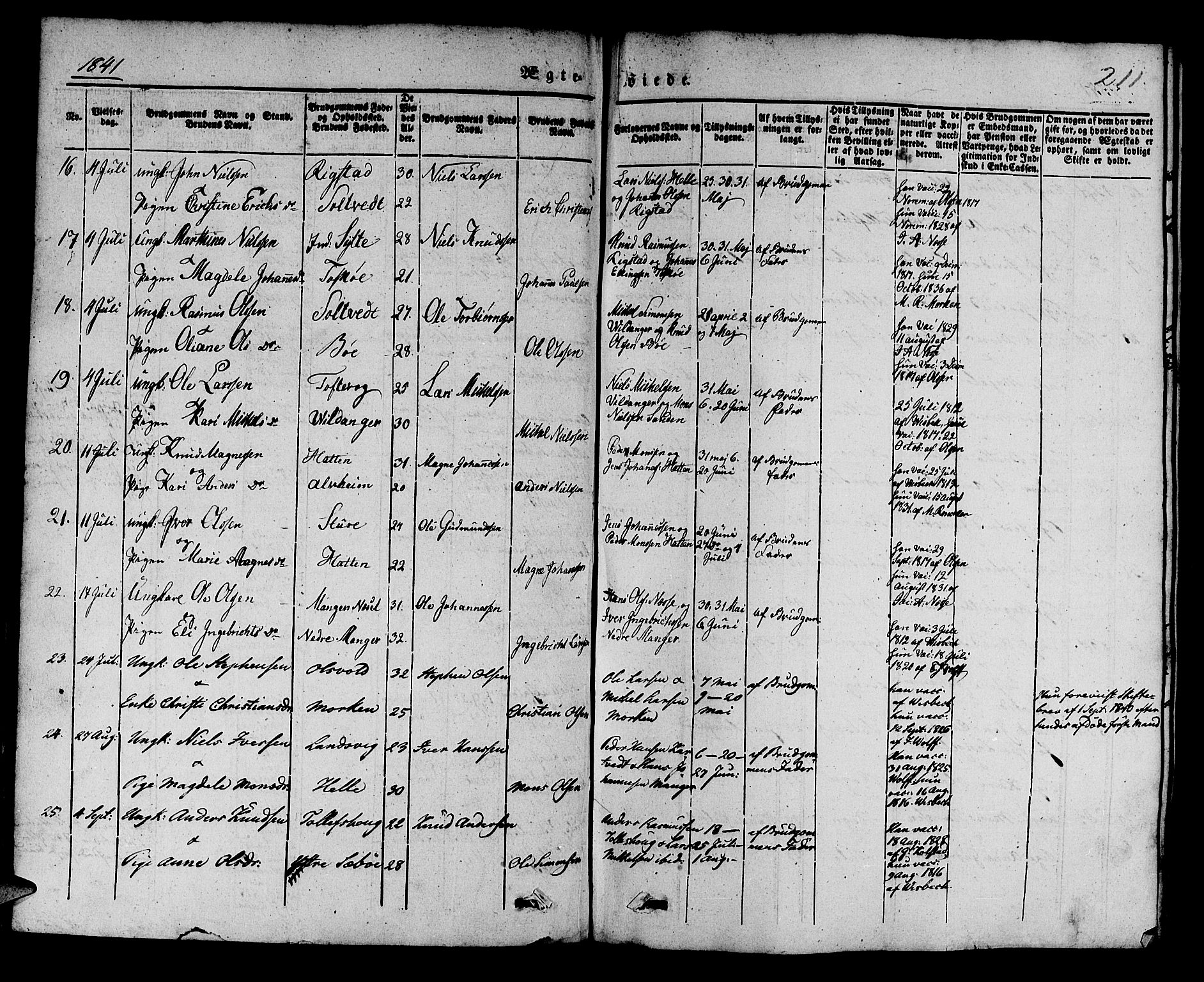 Manger sokneprestembete, AV/SAB-A-76801/H/Haa: Parish register (official) no. A 5, 1839-1848, p. 211