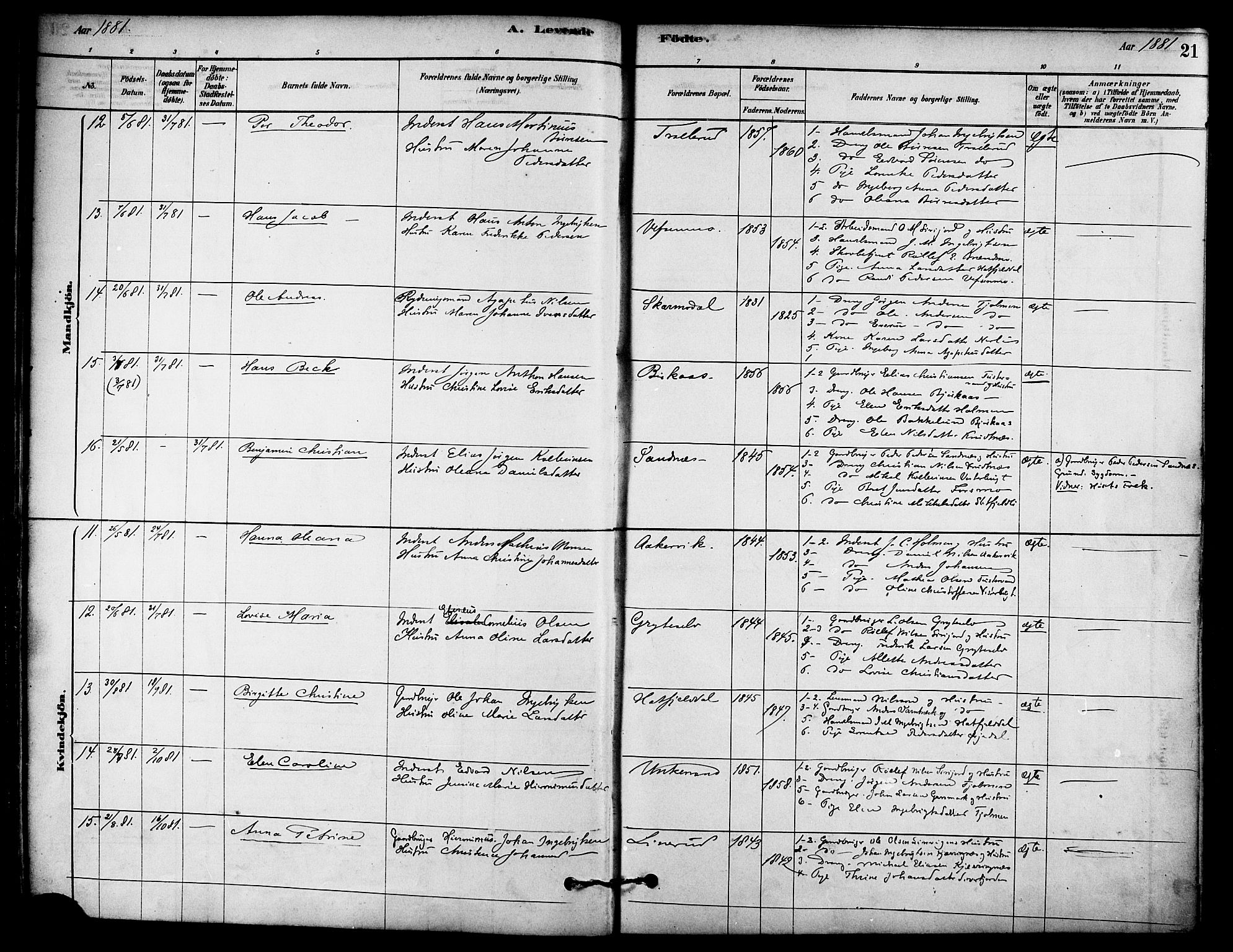 Ministerialprotokoller, klokkerbøker og fødselsregistre - Nordland, AV/SAT-A-1459/823/L0325: Parish register (official) no. 823A02, 1878-1898, p. 21