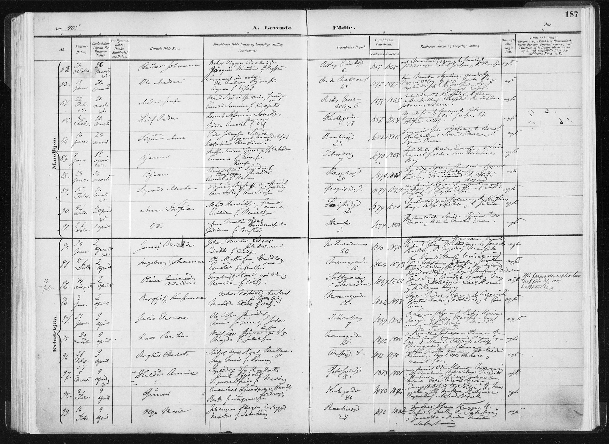 Ministerialprotokoller, klokkerbøker og fødselsregistre - Sør-Trøndelag, SAT/A-1456/604/L0199: Parish register (official) no. 604A20I, 1901-1906, p. 187