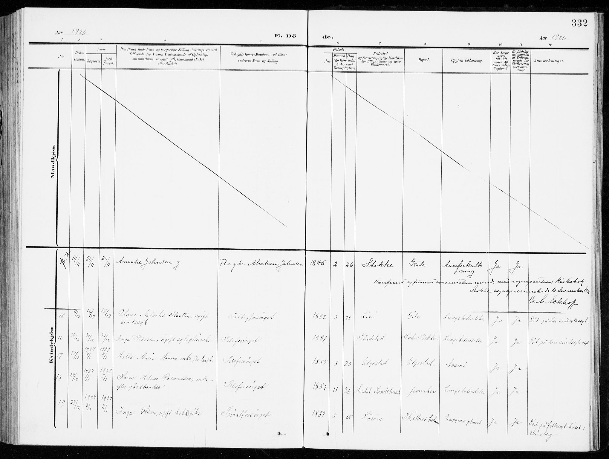 Stokke kirkebøker, AV/SAKO-A-320/G/Ga/L0001: Parish register (copy) no. I 1, 1904-1940, p. 332