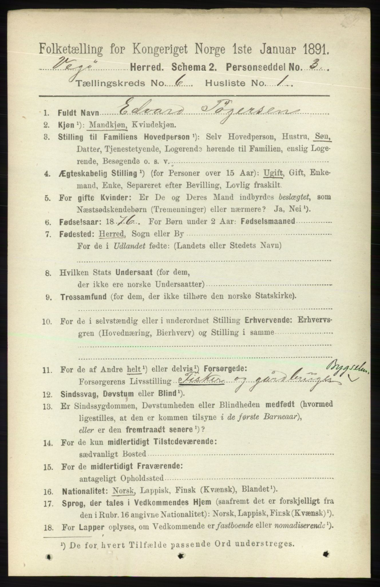 RA, 1891 census for 1815 Vega, 1891, p. 2566