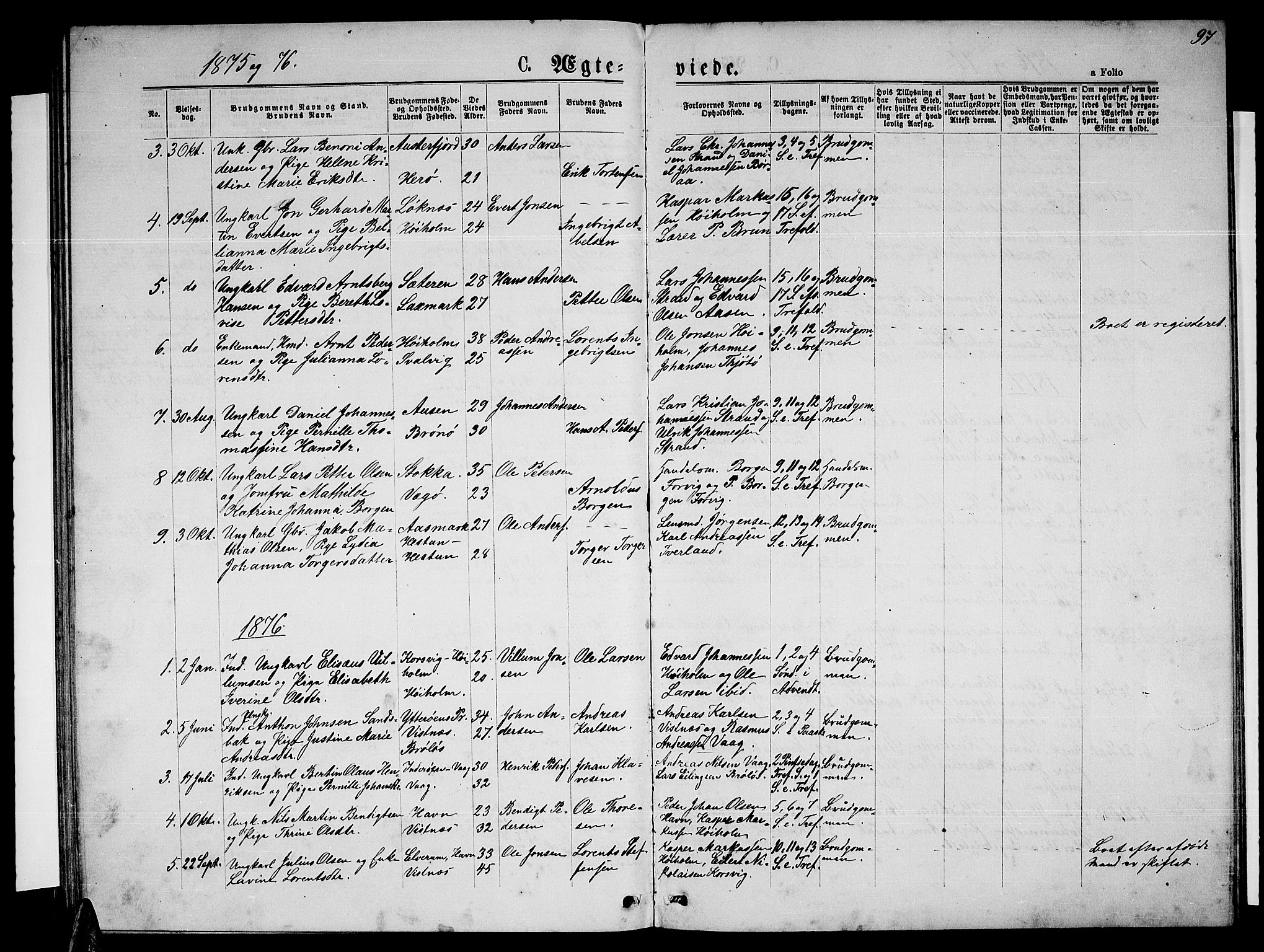 Ministerialprotokoller, klokkerbøker og fødselsregistre - Nordland, AV/SAT-A-1459/819/L0276: Parish register (copy) no. 819C02, 1869-1887, p. 97