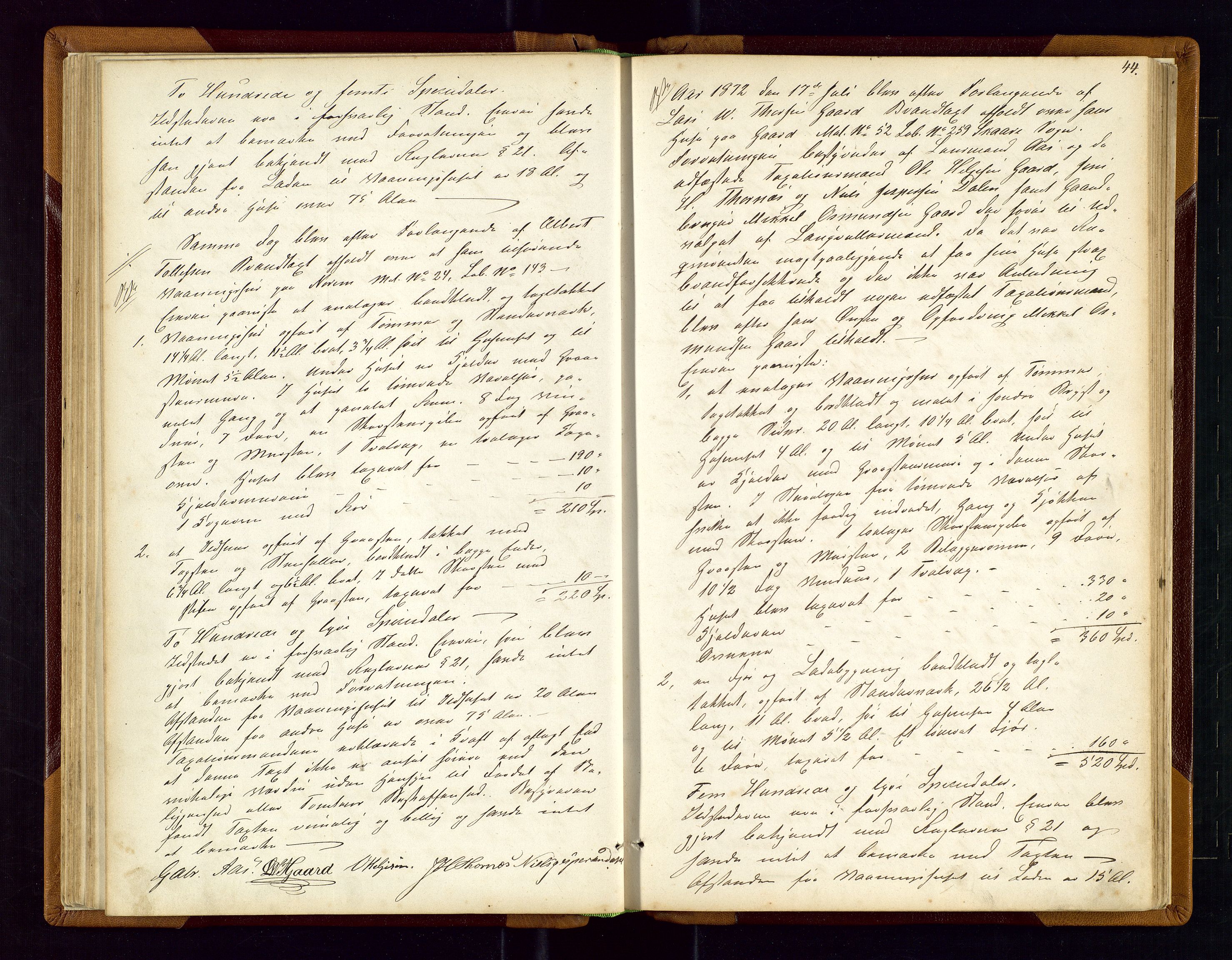 Torvestad lensmannskontor, SAST/A-100307/1/Goa/L0001: "Brandtaxationsprotokol for Torvestad Thinglag", 1867-1883, p. 43b-44a