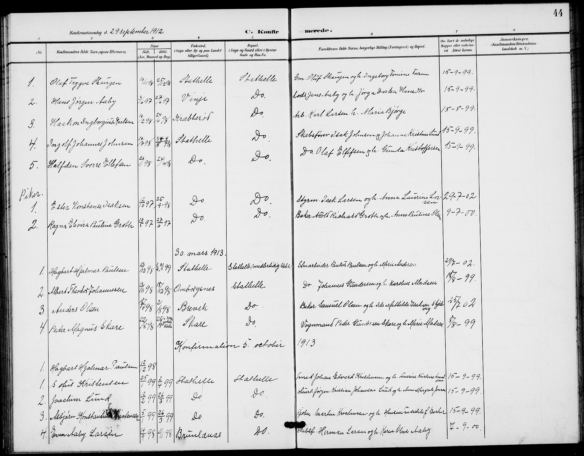 Bamble kirkebøker, AV/SAKO-A-253/G/Gb/L0002: Parish register (copy) no. II 2, 1900-1925, p. 44