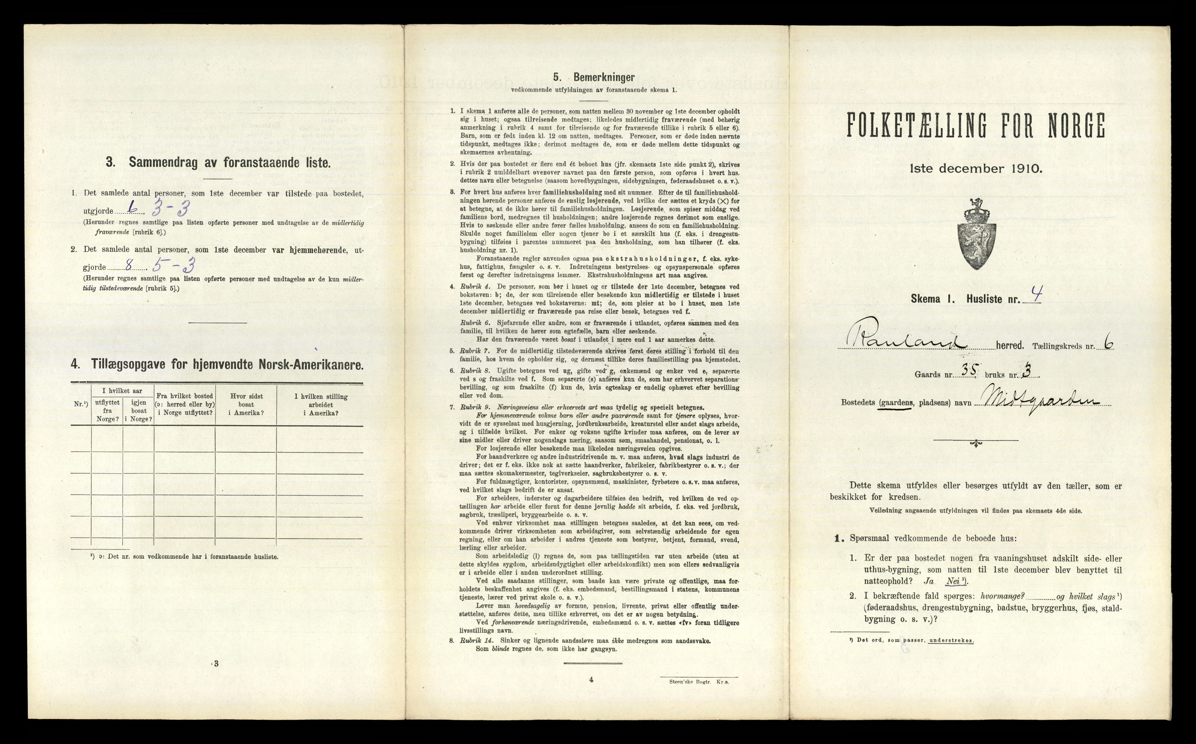 RA, 1910 census for Rauland, 1910, p. 205