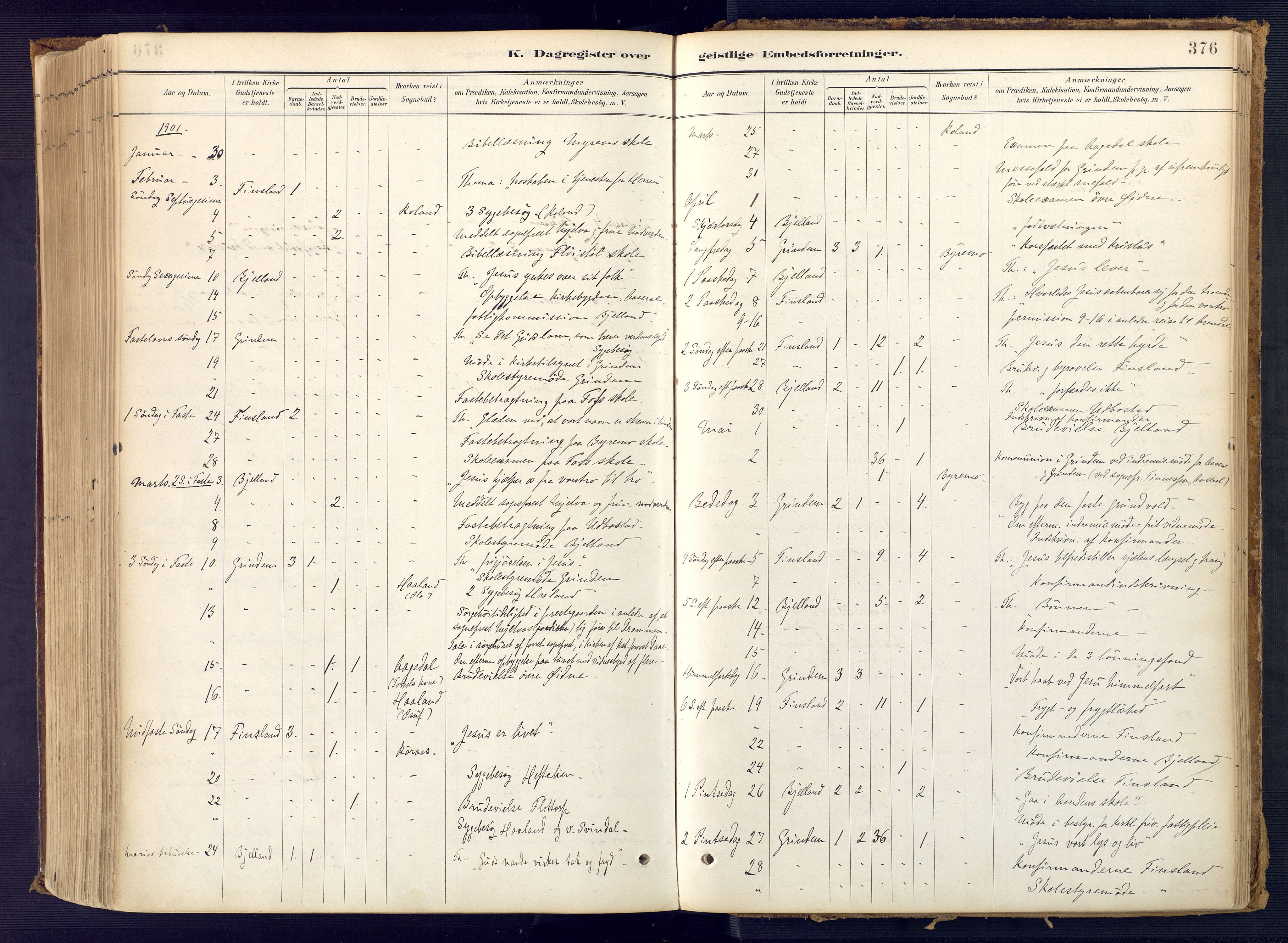 Bjelland sokneprestkontor, SAK/1111-0005/F/Fa/Faa/L0004: Parish register (official) no. A 4, 1887-1923, p. 376