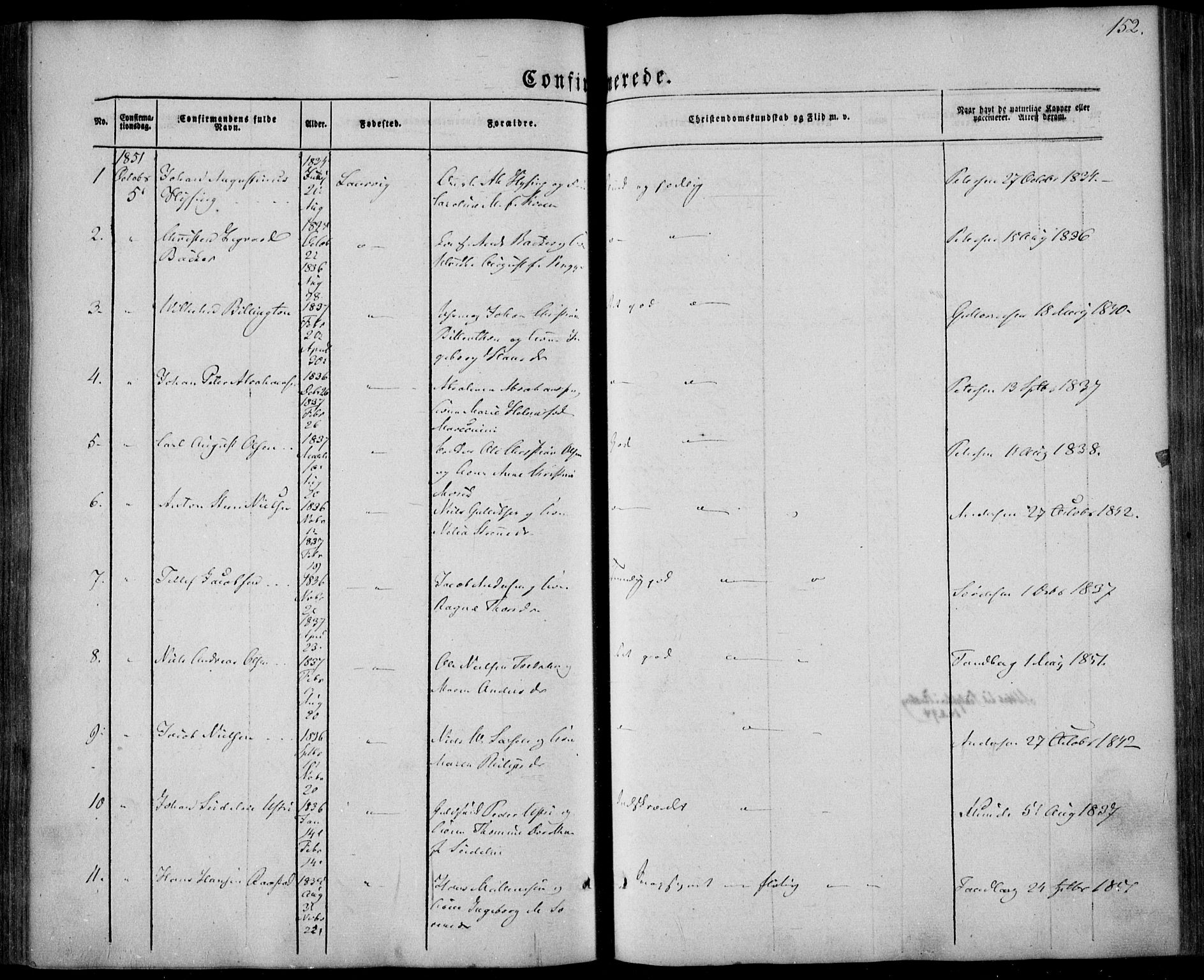 Larvik kirkebøker, SAKO/A-352/F/Fa/L0003: Parish register (official) no. I 3, 1848-1856, p. 152
