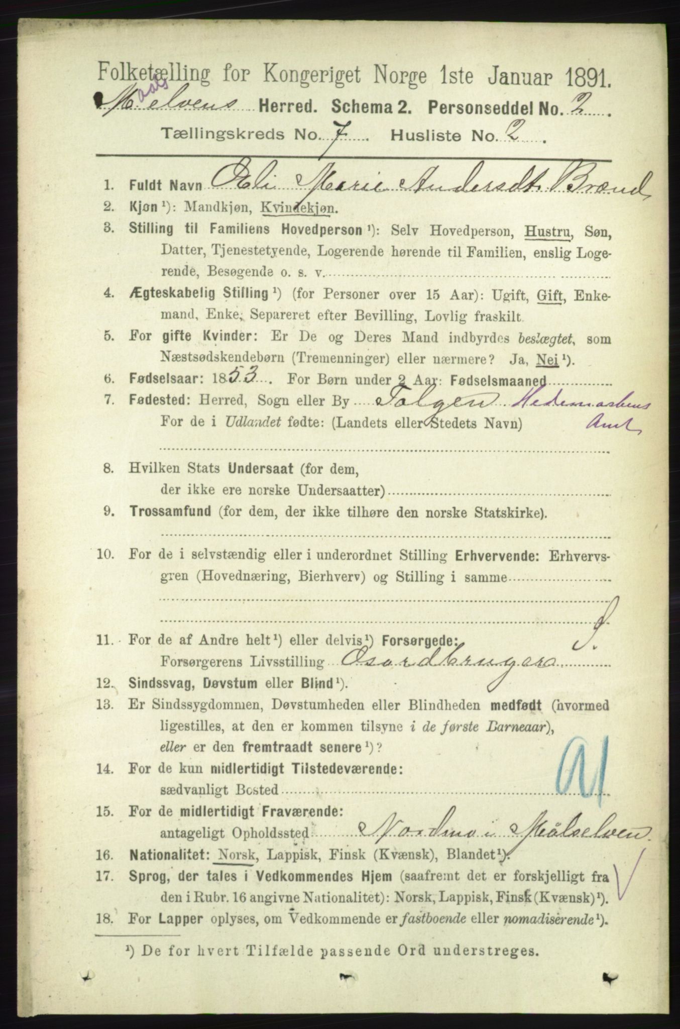 RA, 1891 census for 1924 Målselv, 1891, p. 2220