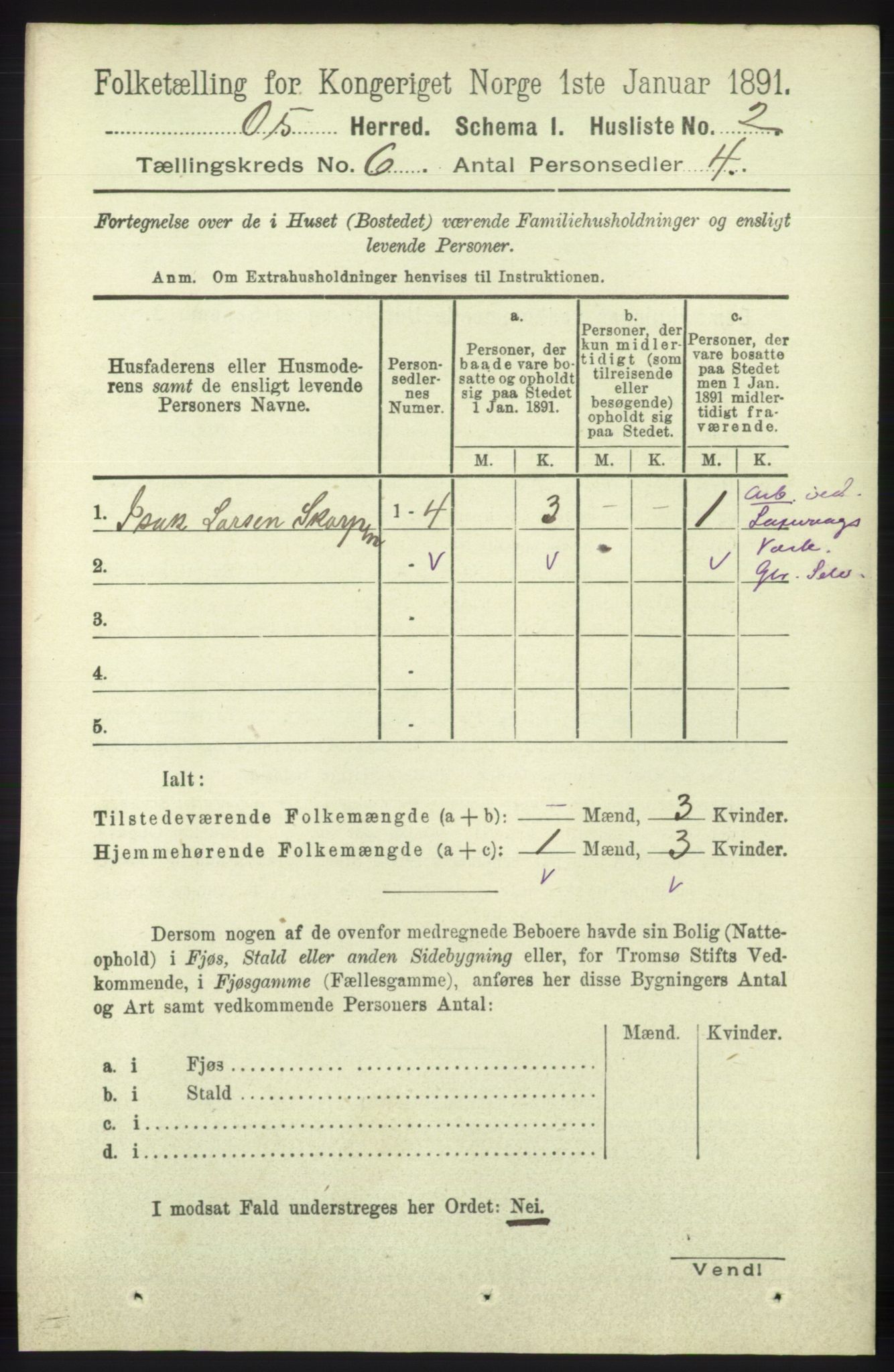 RA, 1891 census for 1243 Os, 1891, p. 1406