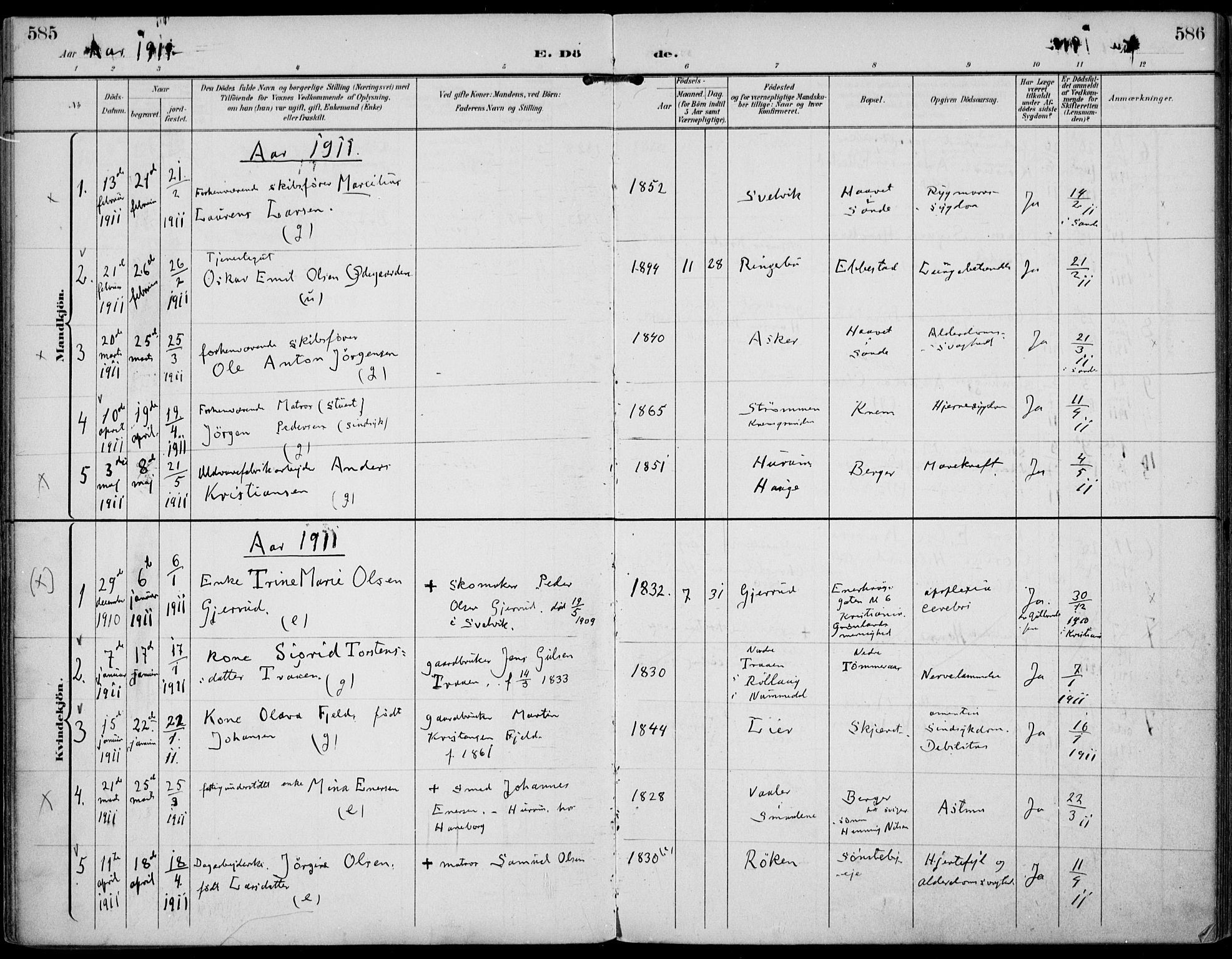 Strømm kirkebøker, AV/SAKO-A-322/F/Fa/L0005: Parish register (official) no. I 5, 1898-1919, p. 585-586