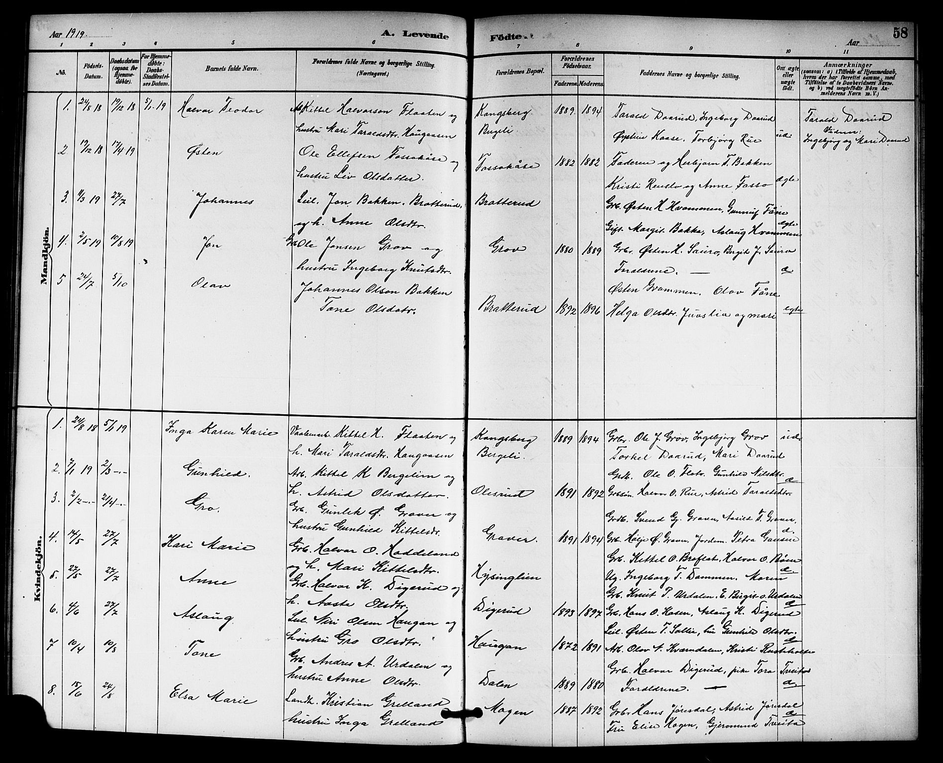 Gransherad kirkebøker, SAKO/A-267/G/Gb/L0003: Parish register (copy) no. II 3, 1887-1921, p. 58