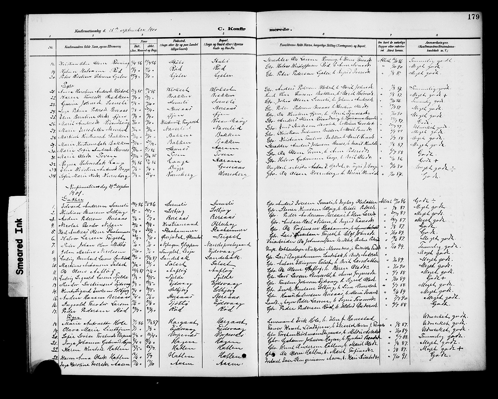 Ministerialprotokoller, klokkerbøker og fødselsregistre - Møre og Romsdal, SAT/A-1454/551/L0632: Parish register (copy) no. 551C04, 1894-1920, p. 179