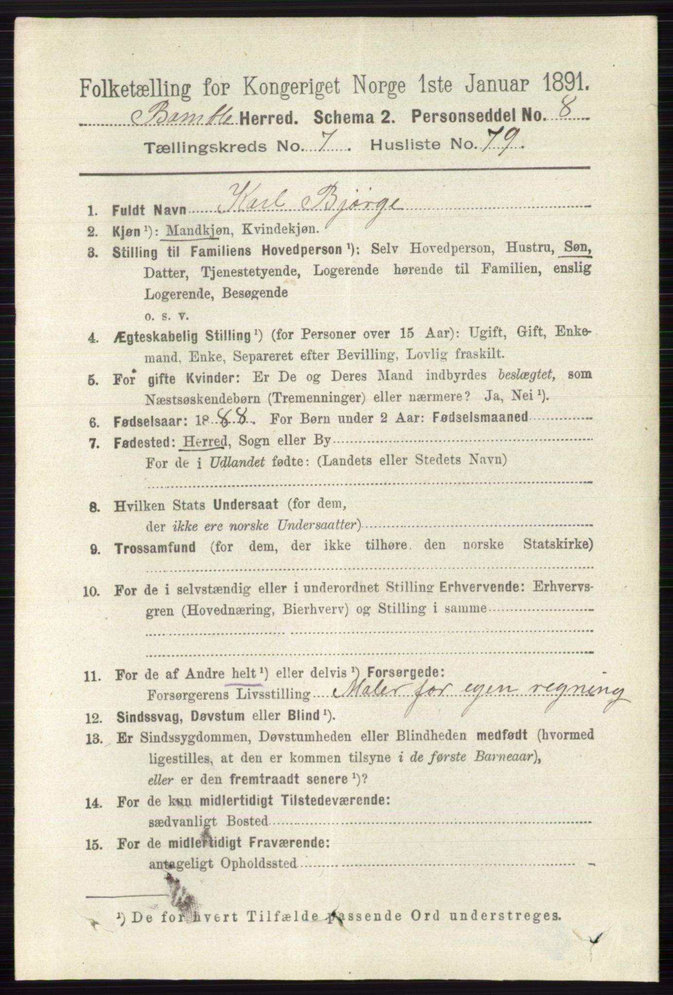 RA, 1891 census for 0814 Bamble, 1891, p. 3412