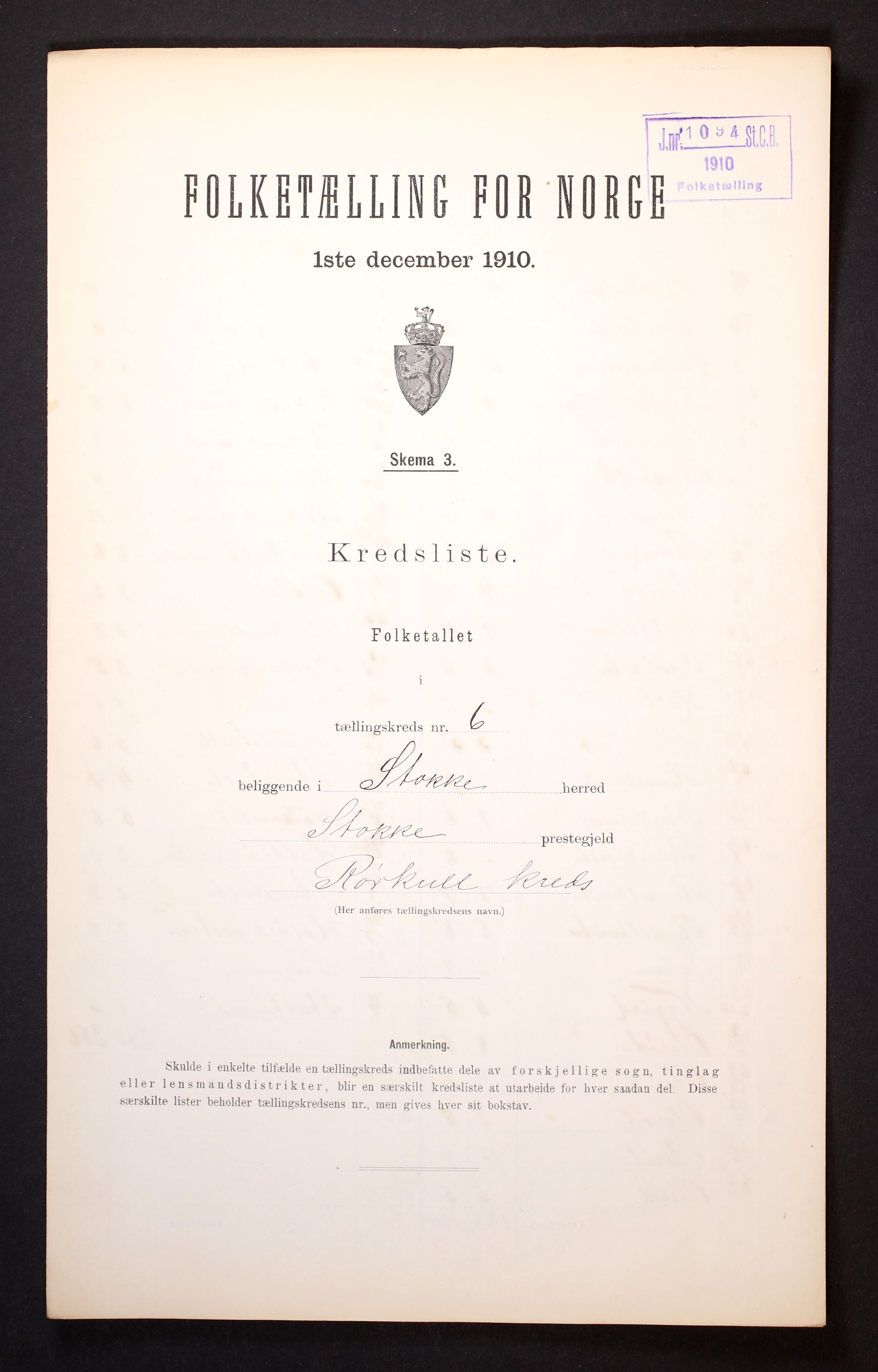 RA, 1910 census for Stokke, 1910, p. 25