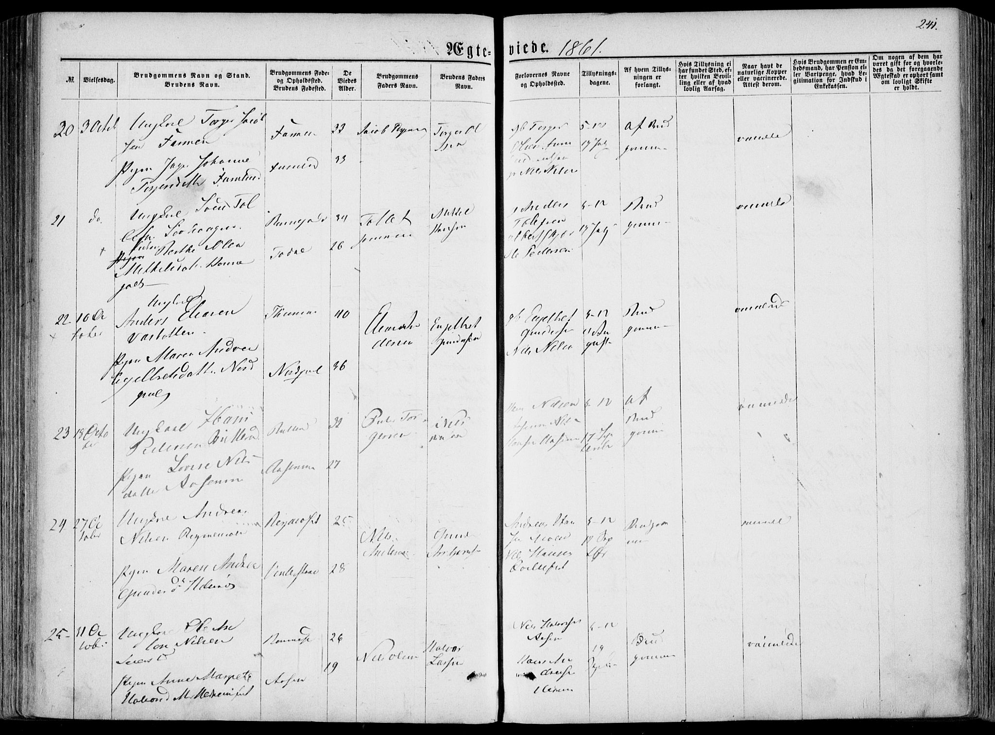 Hedrum kirkebøker, AV/SAKO-A-344/F/Fa/L0007: Parish register (official) no. I 7, 1857-1868, p. 241