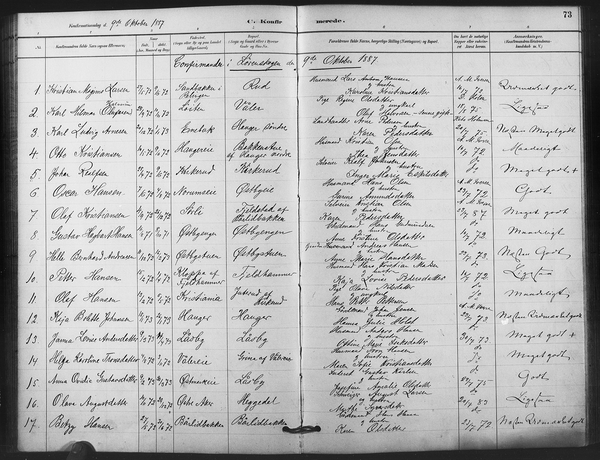 Skedsmo prestekontor Kirkebøker, AV/SAO-A-10033a/F/Fb/L0001: Parish register (official) no. II 1, 1883-1901, p. 73