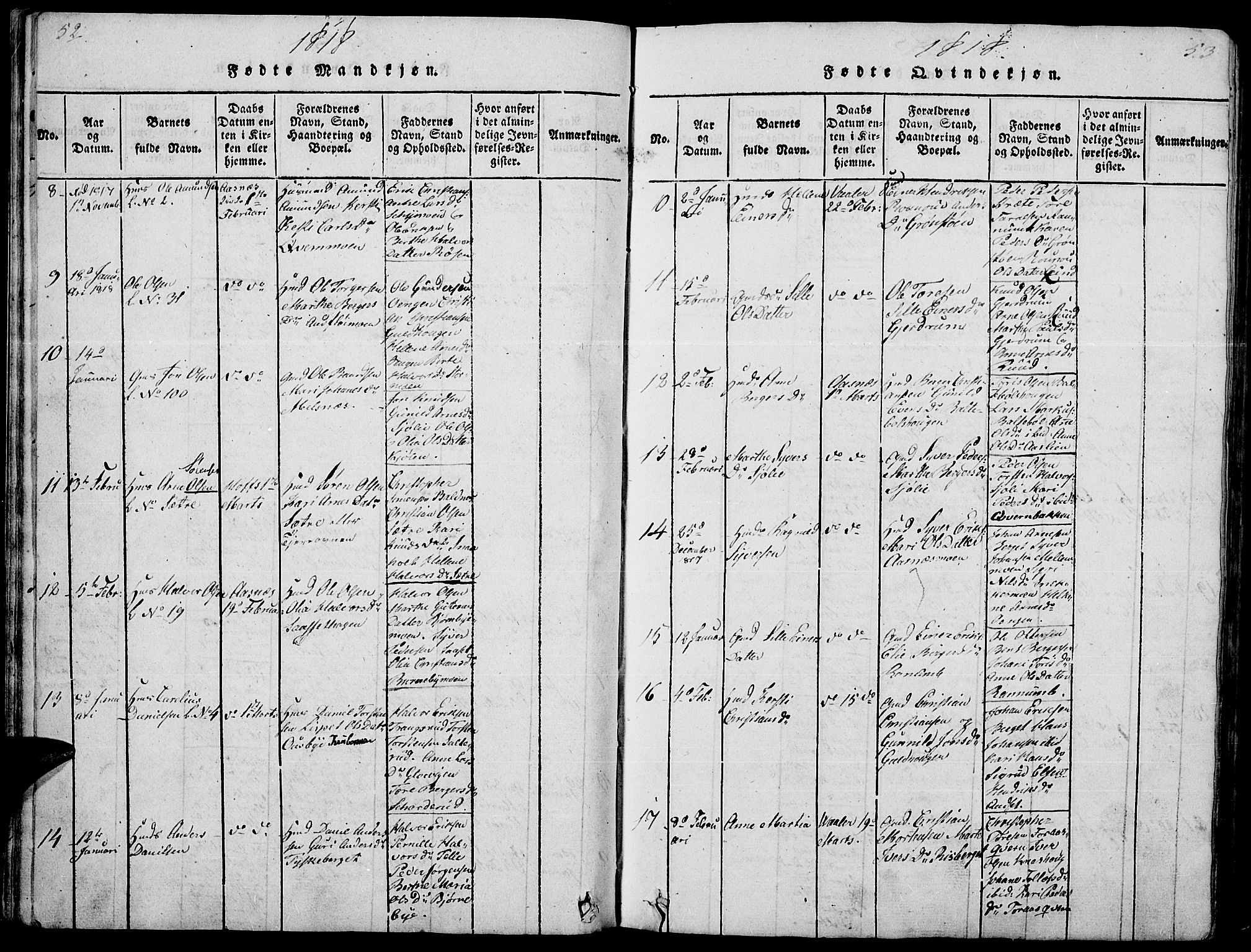 Hof prestekontor, AV/SAH-PREST-038/H/Ha/Haa/L0005: Parish register (official) no. 5, 1816-1822, p. 52-53