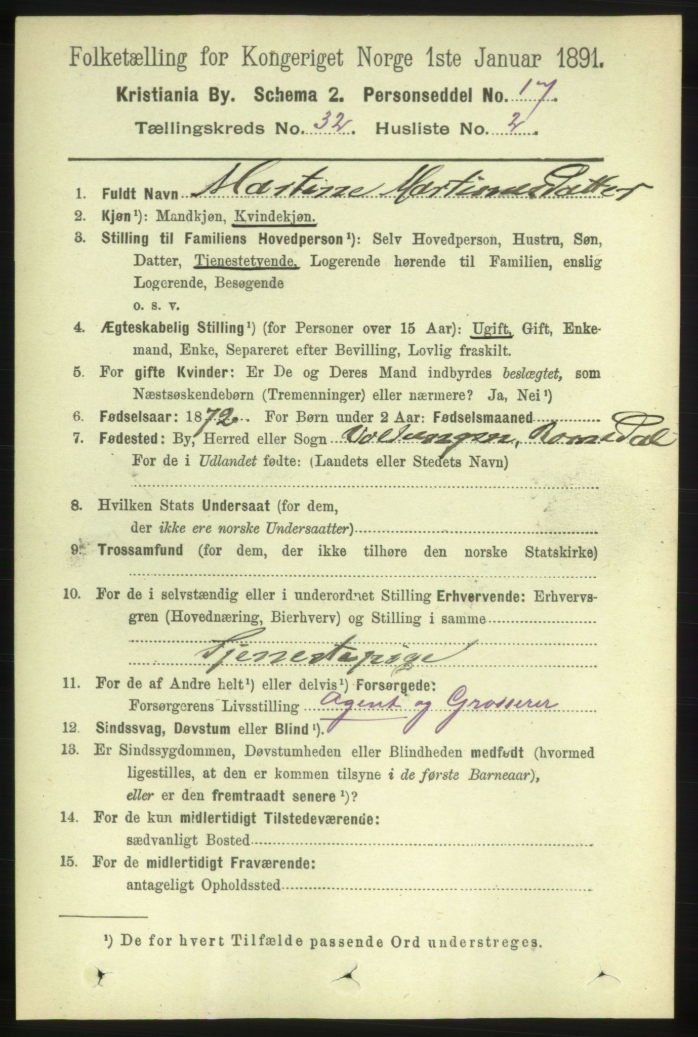 RA, 1891 census for 0301 Kristiania, 1891, p. 16900