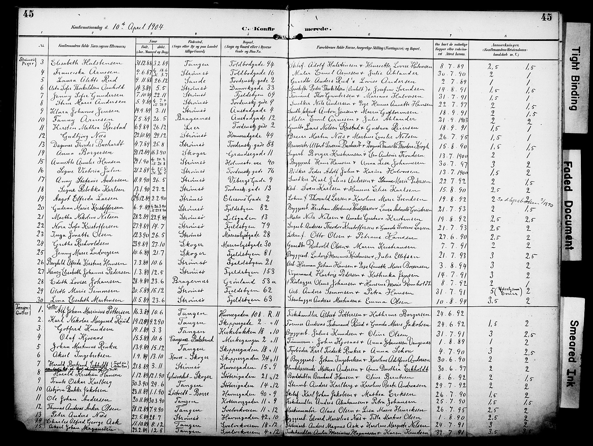 Strømsø kirkebøker, SAKO/A-246/F/Fa/L0025: Parish register (official) no. I 25, 1893-1922, p. 45