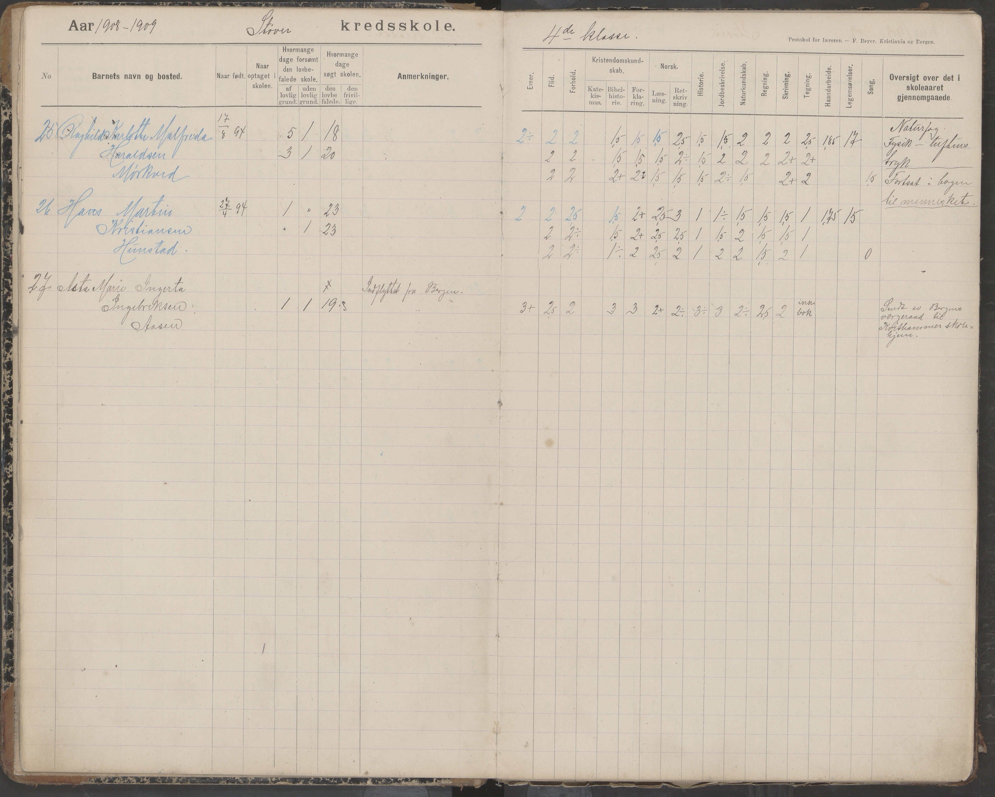 Bodin kommune. Støver skolekrets, AIN/K-18431.510.07/F/Fa/L0006: Protokoll lærere i Støver skolekrets, 1908-1918