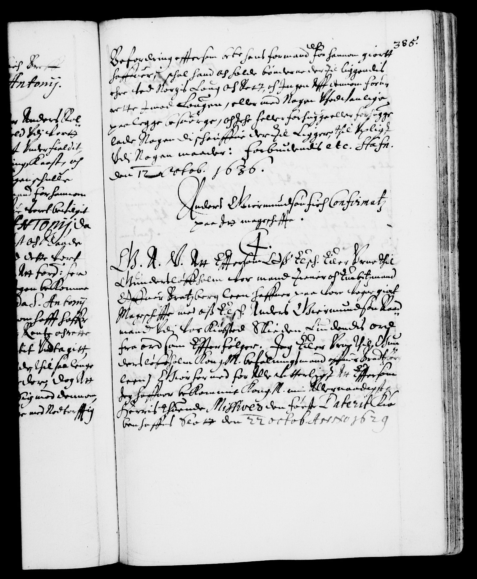 Danske Kanselli 1572-1799, AV/RA-EA-3023/F/Fc/Fca/Fcaa/L0005: Norske registre (mikrofilm), 1631-1636, p. 385a