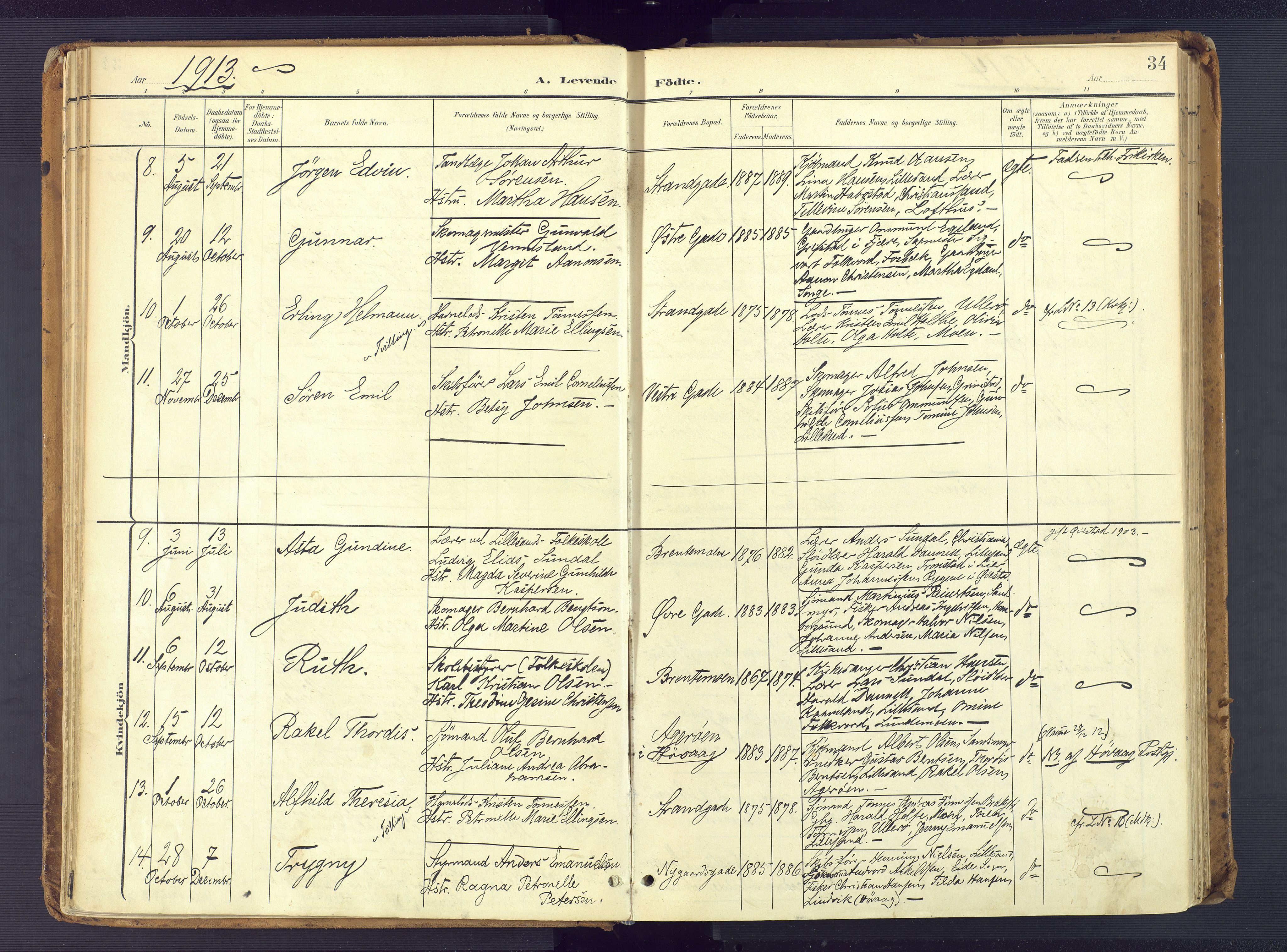 Vestre Moland sokneprestkontor, AV/SAK-1111-0046/F/Fa/Faa/L0002: Parish register (official) no. A 2, 1900-1926, p. 34