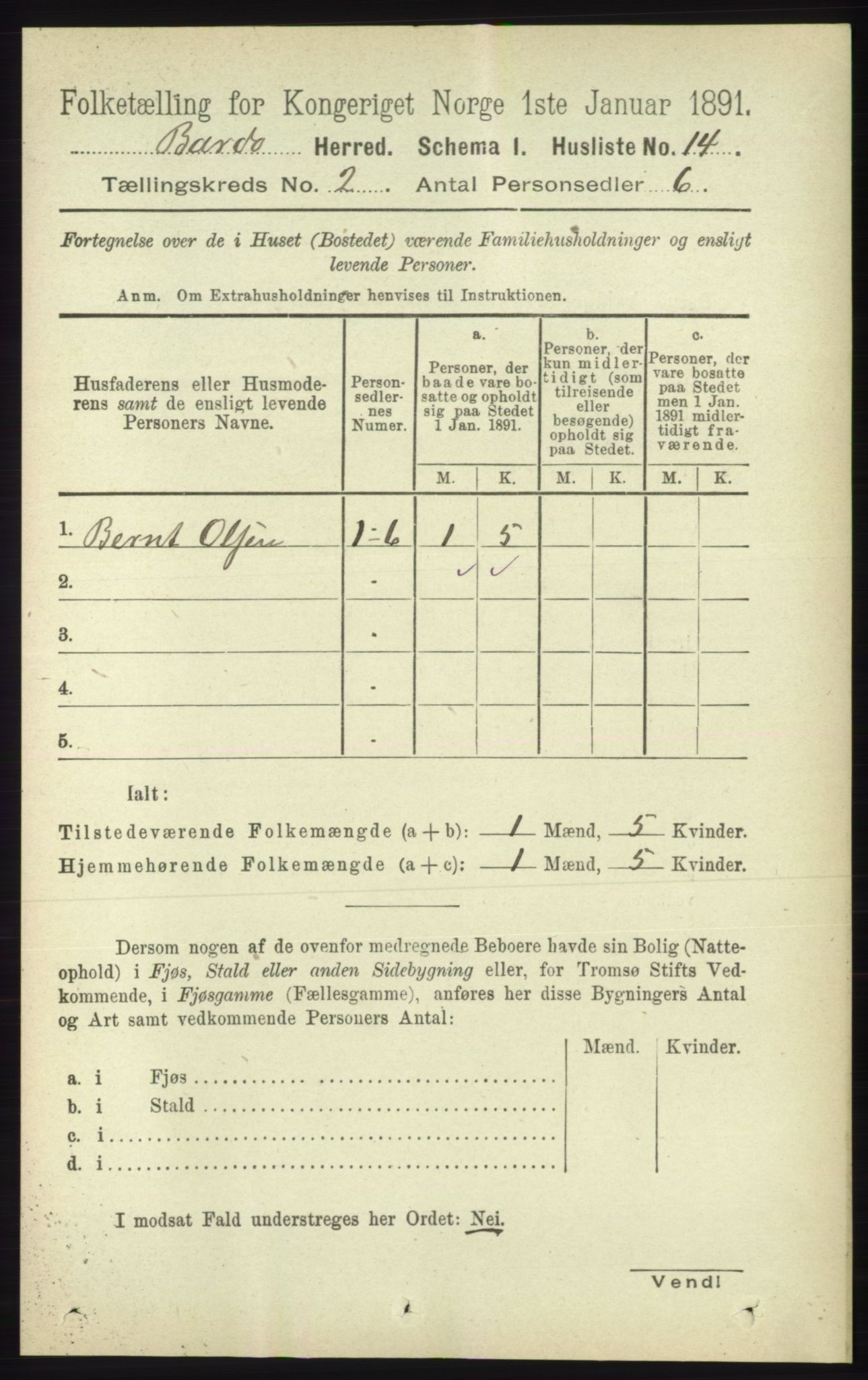 RA, 1891 census for 1922 Bardu, 1891, p. 446