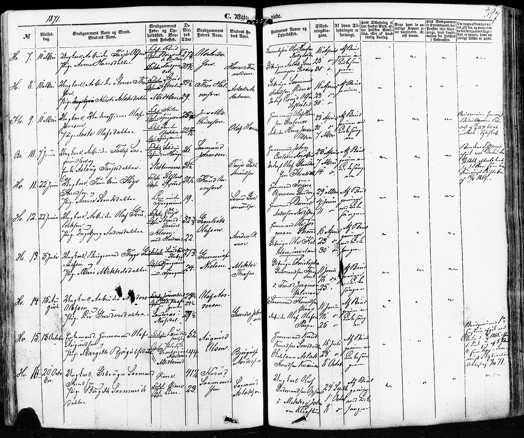Kviteseid kirkebøker, SAKO/A-276/F/Fa/L0007: Parish register (official) no. I 7, 1859-1881, p. 397