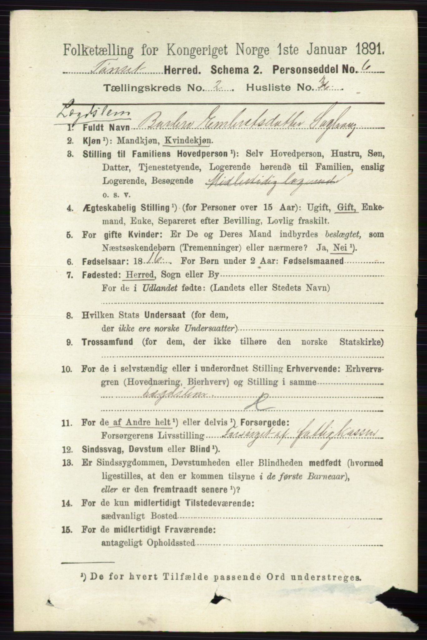 RA, 1891 census for 0437 Tynset, 1891, p. 541